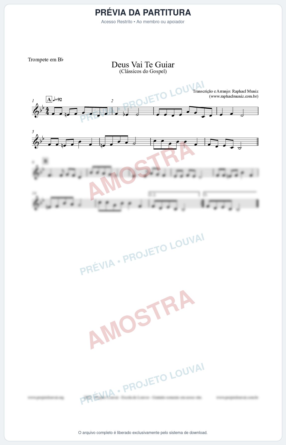 Prévia protegida da primeira página da partitura Partitura para Trompete em Bb - Deus Vai Te Guiar - Harpa Cristã nº28 - Clássicos do Gospel