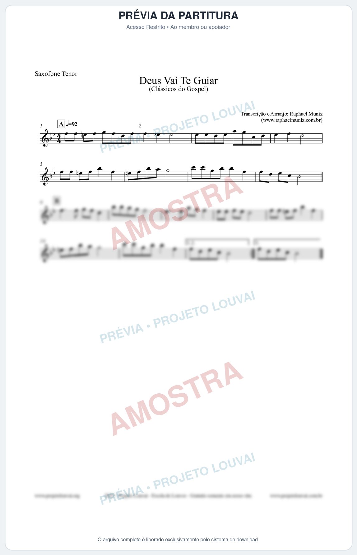 Prévia protegida da primeira página da partitura Partitura para Saxofone Tenor - Deus Vai Te Guiar - Harpa Cristã nº28 - Clássicos do Gospel