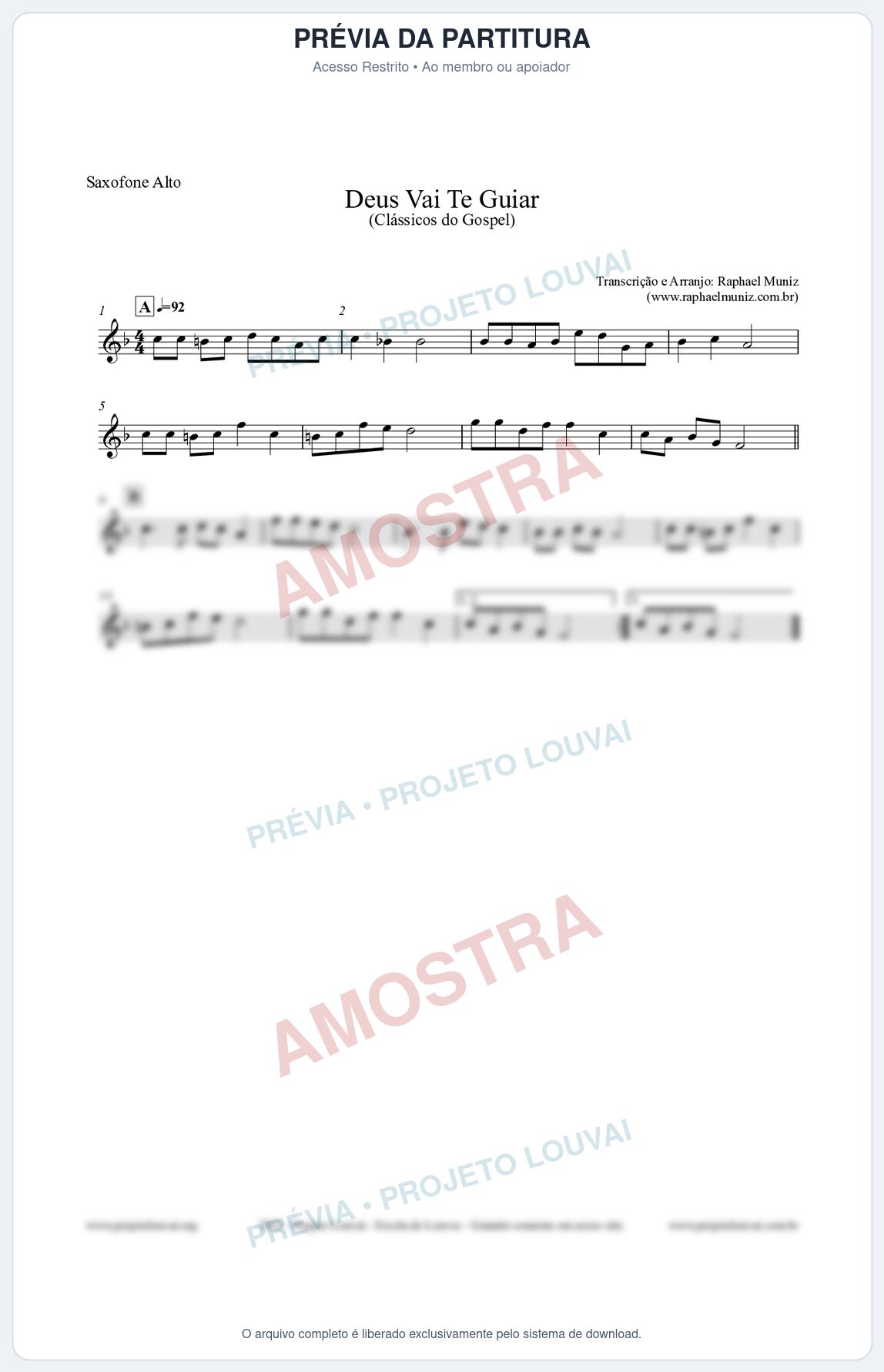 Prévia protegida da primeira página da partitura Partitura para Saxofone Alto - Deus Vai Te Guiar - Harpa Cristã nº28 - Clássicos do Gospel