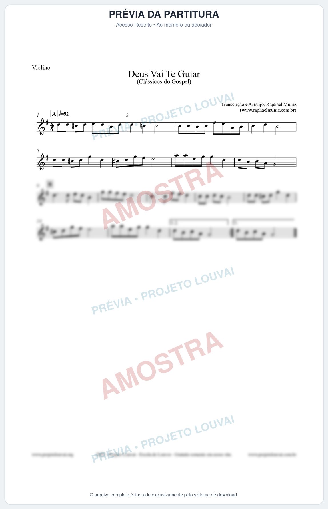 Prévia protegida da primeira página da partitura Partitura para Violino - Deus Vai Te Guiar - Harpa Cristã nº28 - Clássicos do Gospel