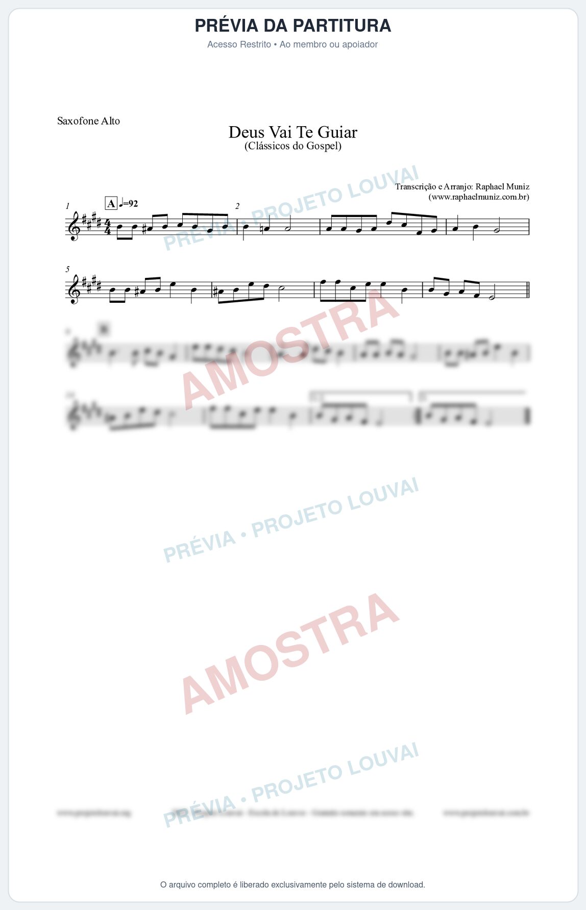 Prévia protegida da primeira página da partitura Partitura para Saxofone Alto - Deus Vai Te Guiar - Harpa Cristã nº28 - Clássicos do Gospel