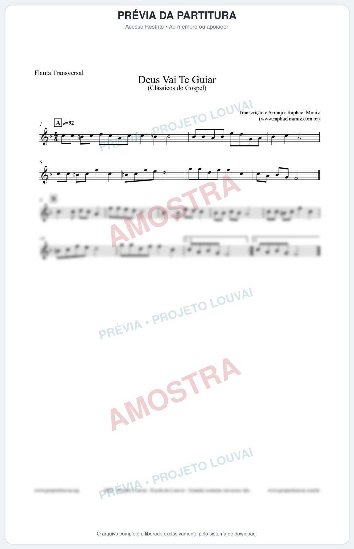 Prévia protegida da primeira página da partitura Partitura para Flauta Transversal - Deus Vai Te Guiar - Harpa Cristã nº28 - Clássicos do Gospel