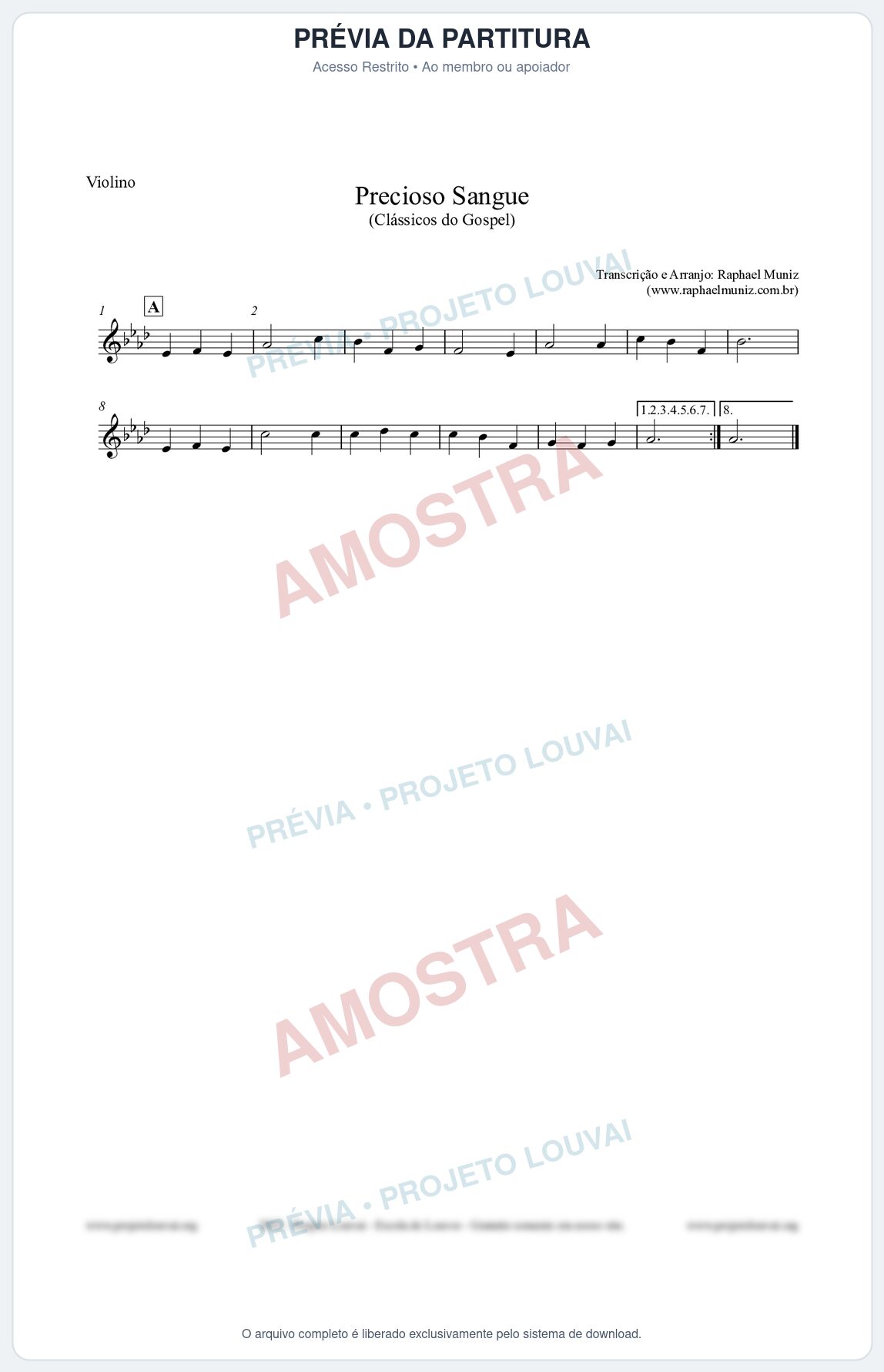 Prévia protegida da primeira página da partitura Partitura para Violino - Precioso Sangue - Harpa Cristã nº29 - Clássicos do Gospel