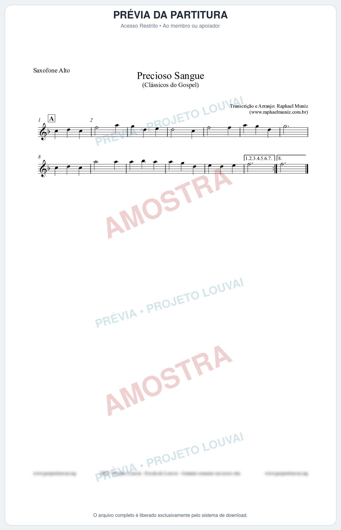 Prévia protegida da primeira página da partitura Partitura para Saxofone Alto - Precioso Sangue - Harpa Cristã nº29 - Clássicos do Gospel