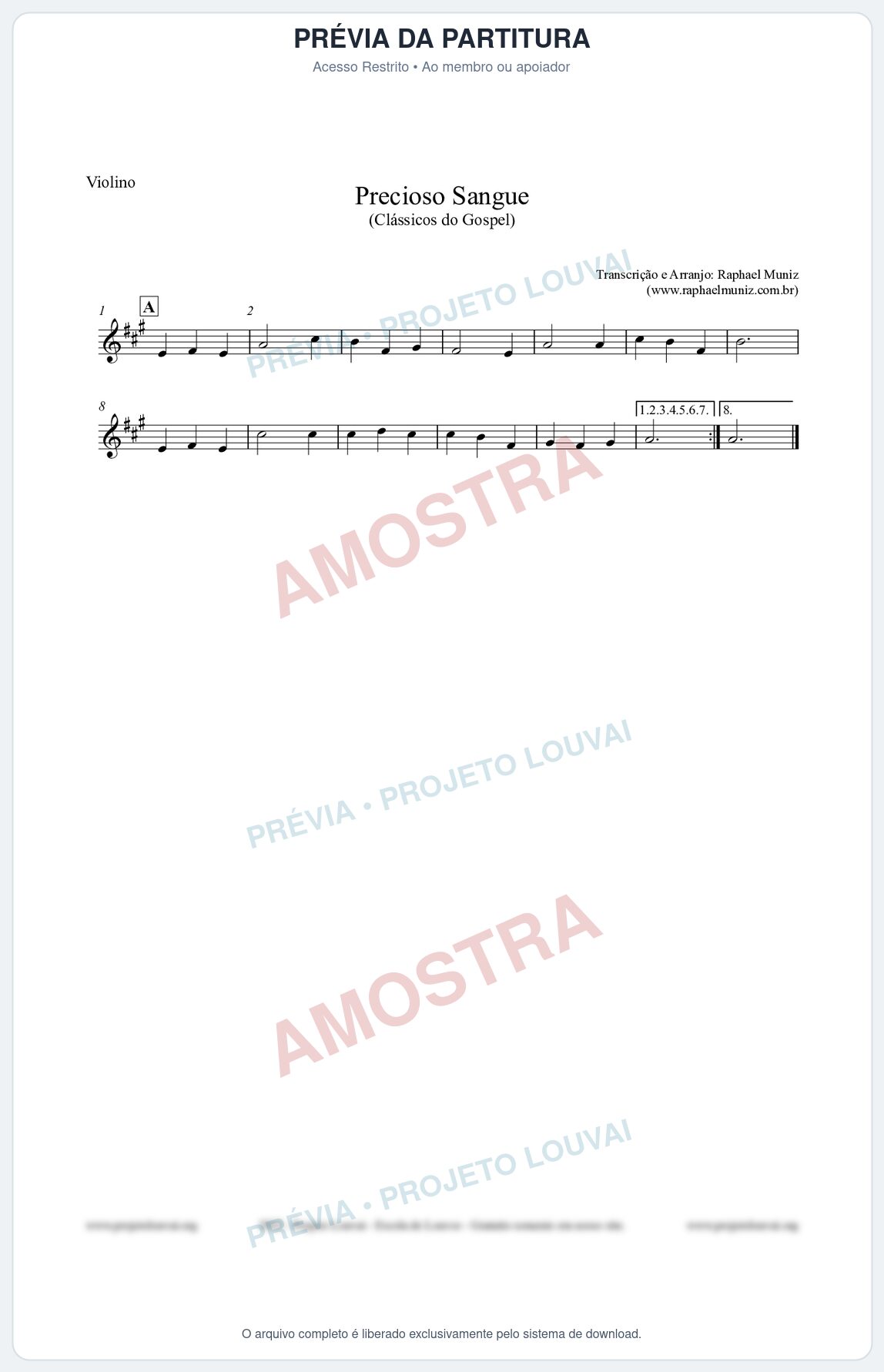 Prévia protegida da primeira página da partitura Partitura para Violino - Precioso Sangue - Harpa Cristã nº29 - Clássicos do Gospel