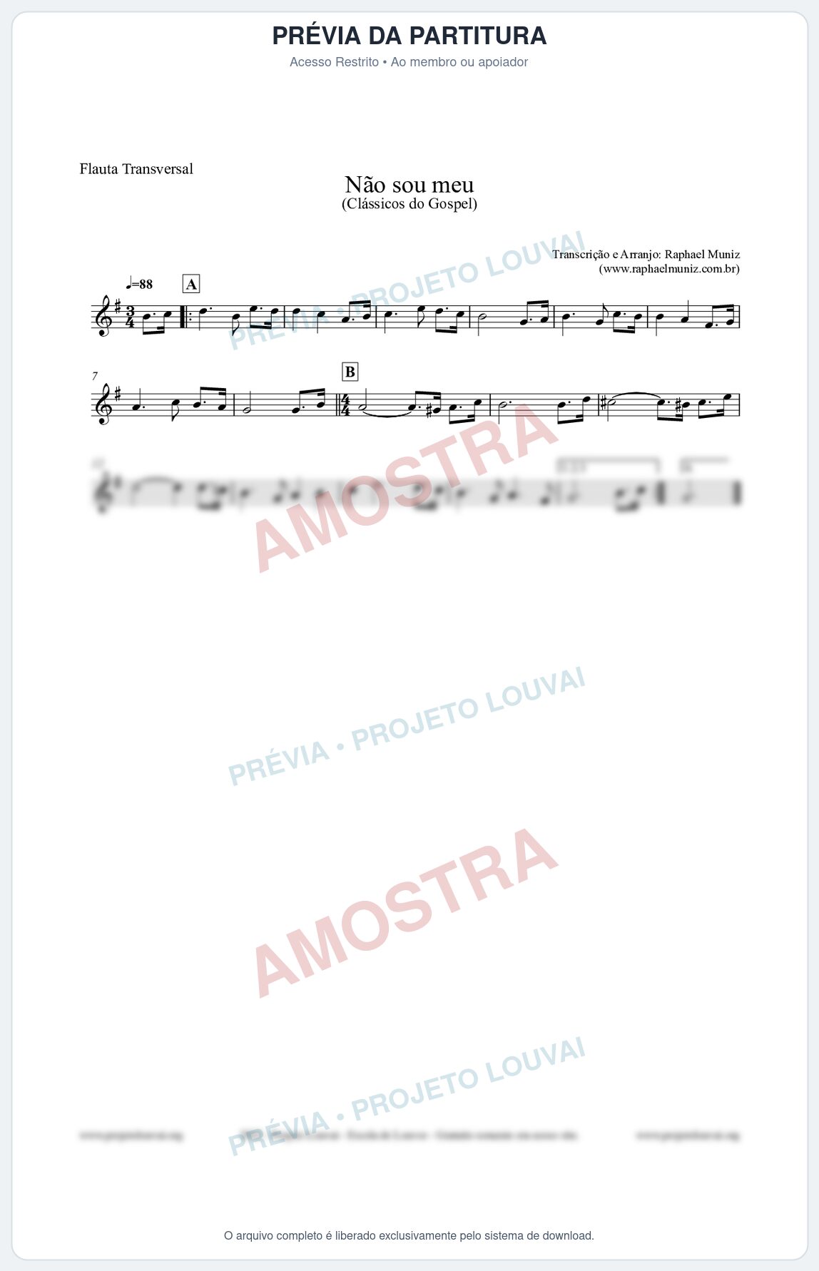Prévia protegida da primeira página da partitura Partitura para Flauta Transversal - Não sou meu - Harpa Cristã nº30 - Clássicos do Gospel