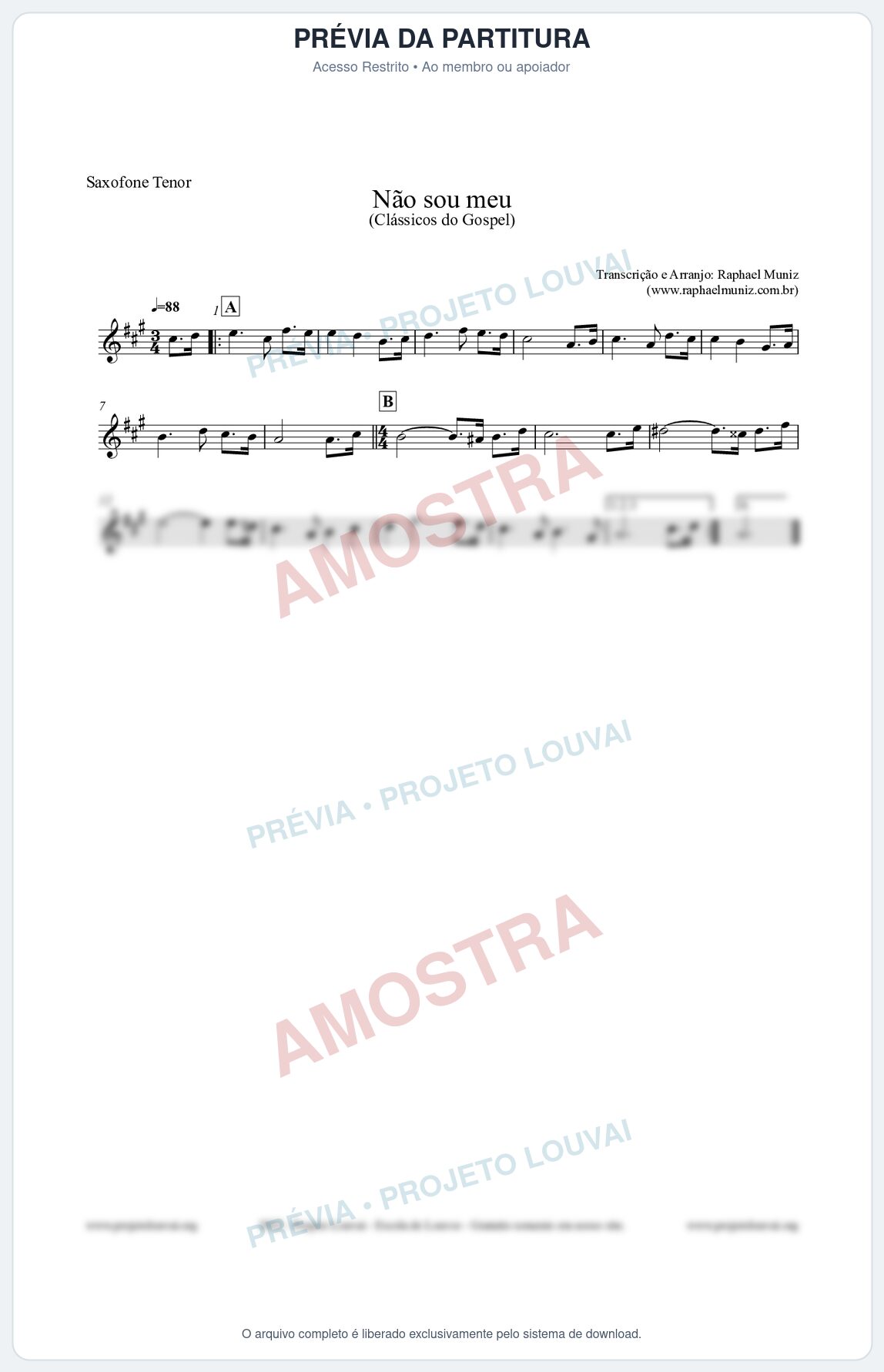 Prévia protegida da primeira página da partitura Partitura para Saxofone Tenor - Não sou meu - Harpa Cristã nº30 - Clássicos do Gospel