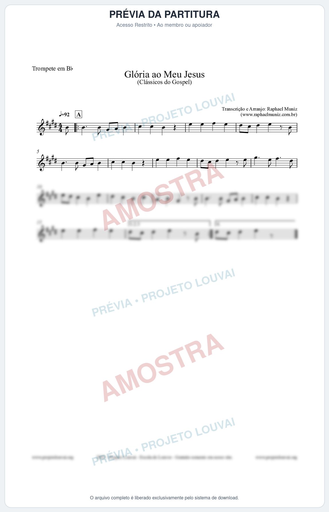 Prévia protegida da primeira página da partitura Partitura para Trompete em Bb - Glória ao meu Jesus - Harpa Cristã nº31 - Clássicos do Gospel