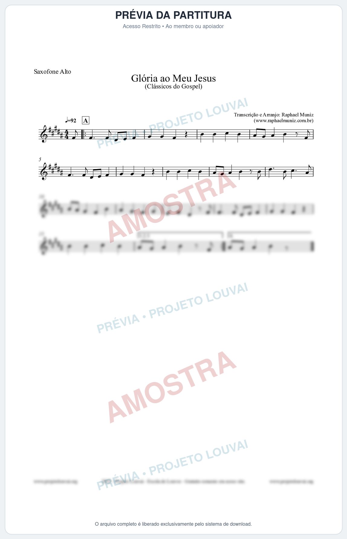 Prévia protegida da primeira página da partitura Partitura para Saxofone Alto - Glória ao meu Jesus - Harpa Cristã nº31 - Clássicos do Gospel