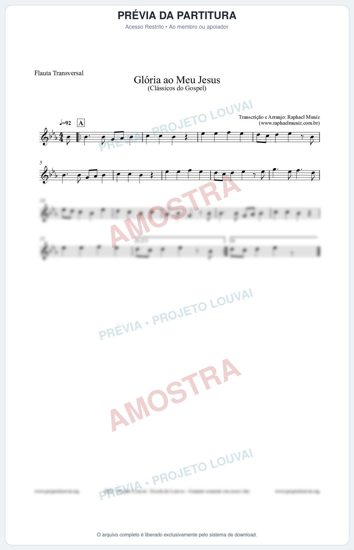 Prévia protegida da primeira página da partitura Partitura para Flauta Transversal - Glória ao meu Jesus - Harpa Cristã nº31 - Clássicos do Gospel