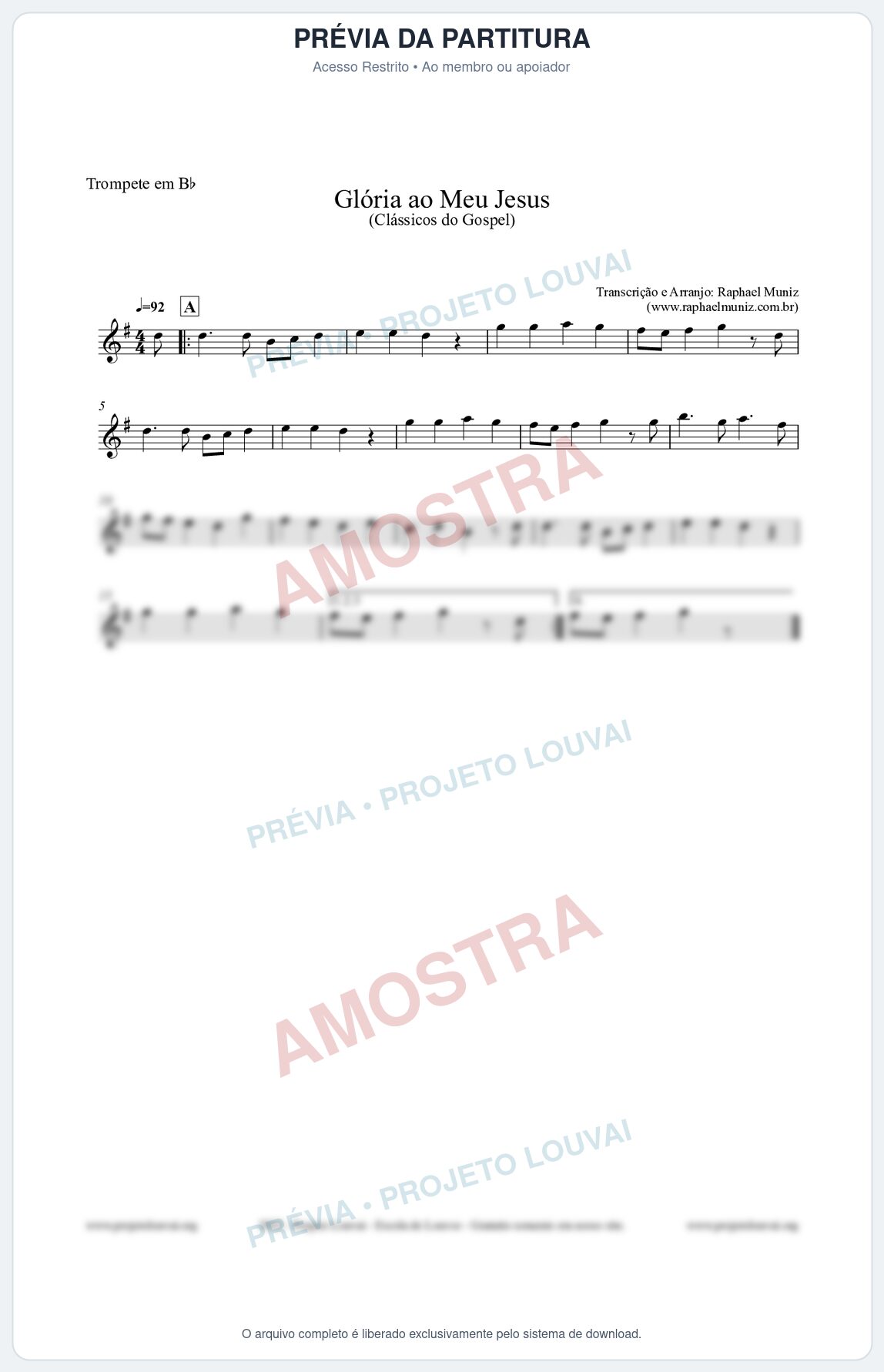 Prévia protegida da primeira página da partitura Partitura para Trompete em Bb - Glória ao meu Jesus - Harpa Cristã nº31 - Clássicos do Gospel