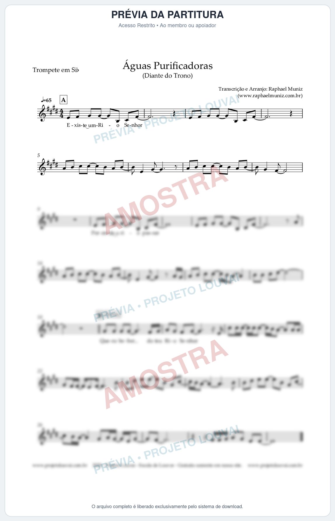 Prévia protegida da primeira página da partitura Partitura para Trompete em Bb - Águas Purificadoras - Diante do Trono