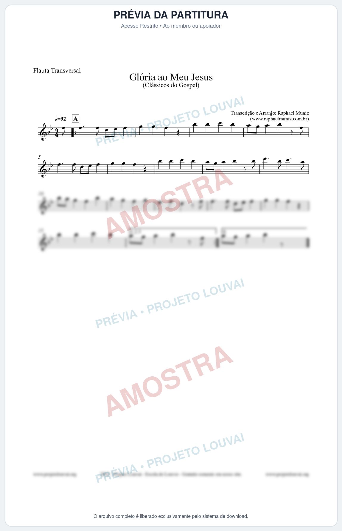 Prévia protegida da primeira página da partitura Partitura para Flauta Transversal - Glória ao meu Jesus - Harpa Cristã nº31 - Clássicos do Gospel