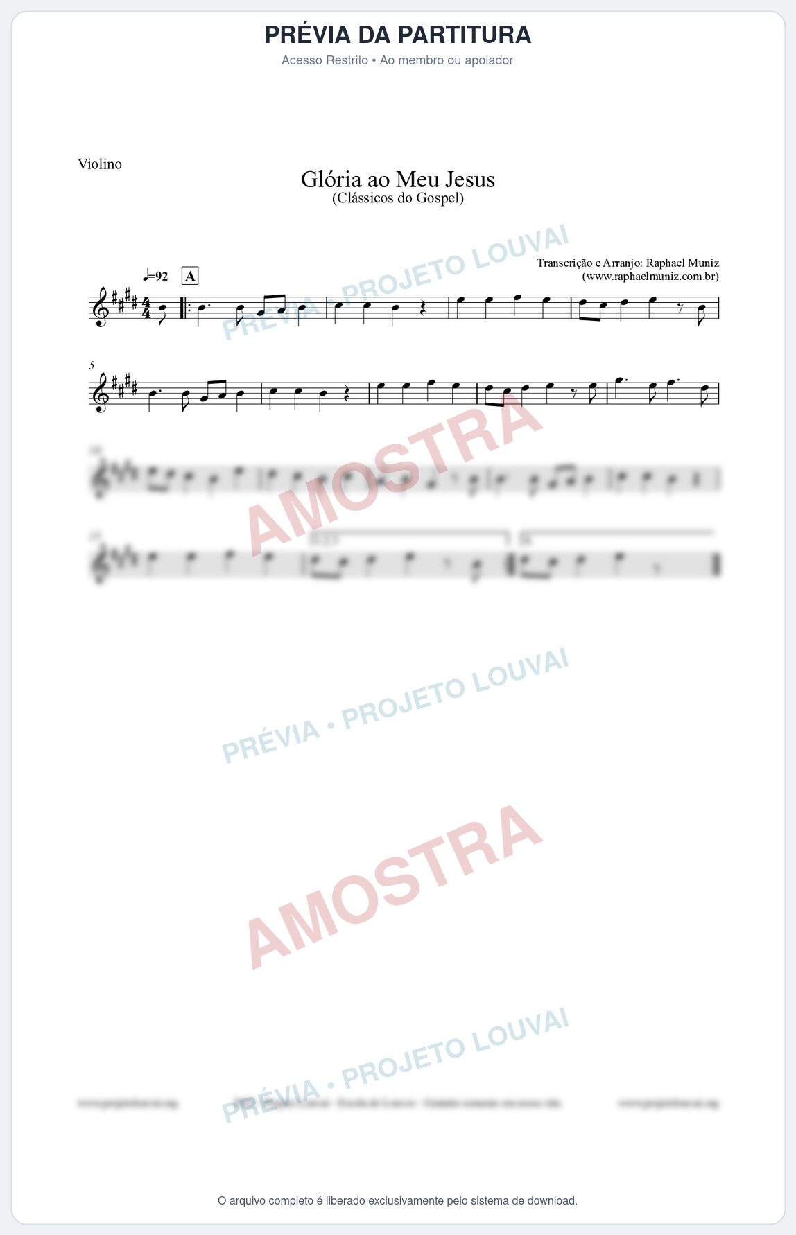 Prévia protegida da primeira página da partitura Partitura para Violino - Glória ao meu Jesus - Harpa Cristã nº31 - Clássicos do Gospel