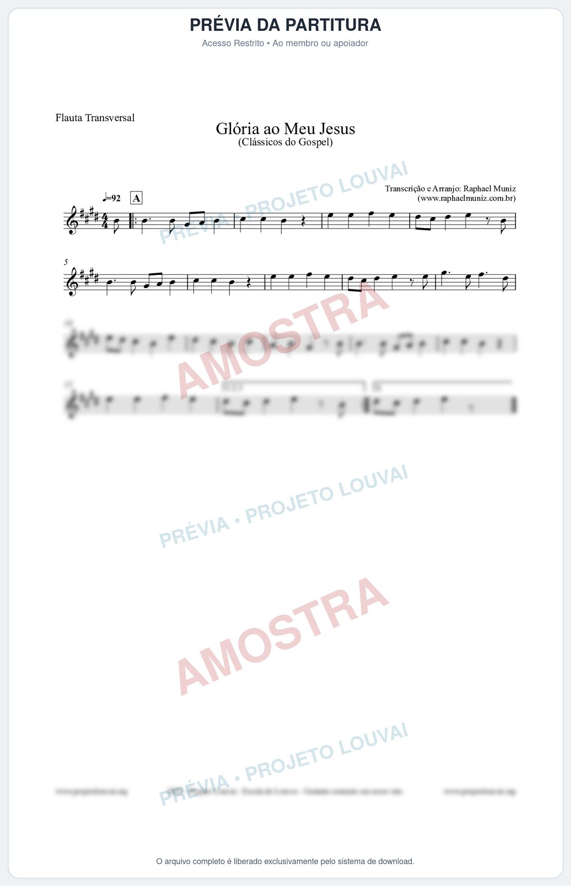Prévia protegida da primeira página da partitura Partitura para Flauta Transversal - Glória ao meu Jesus - Harpa Cristã nº31 - Clássicos do Gospel
