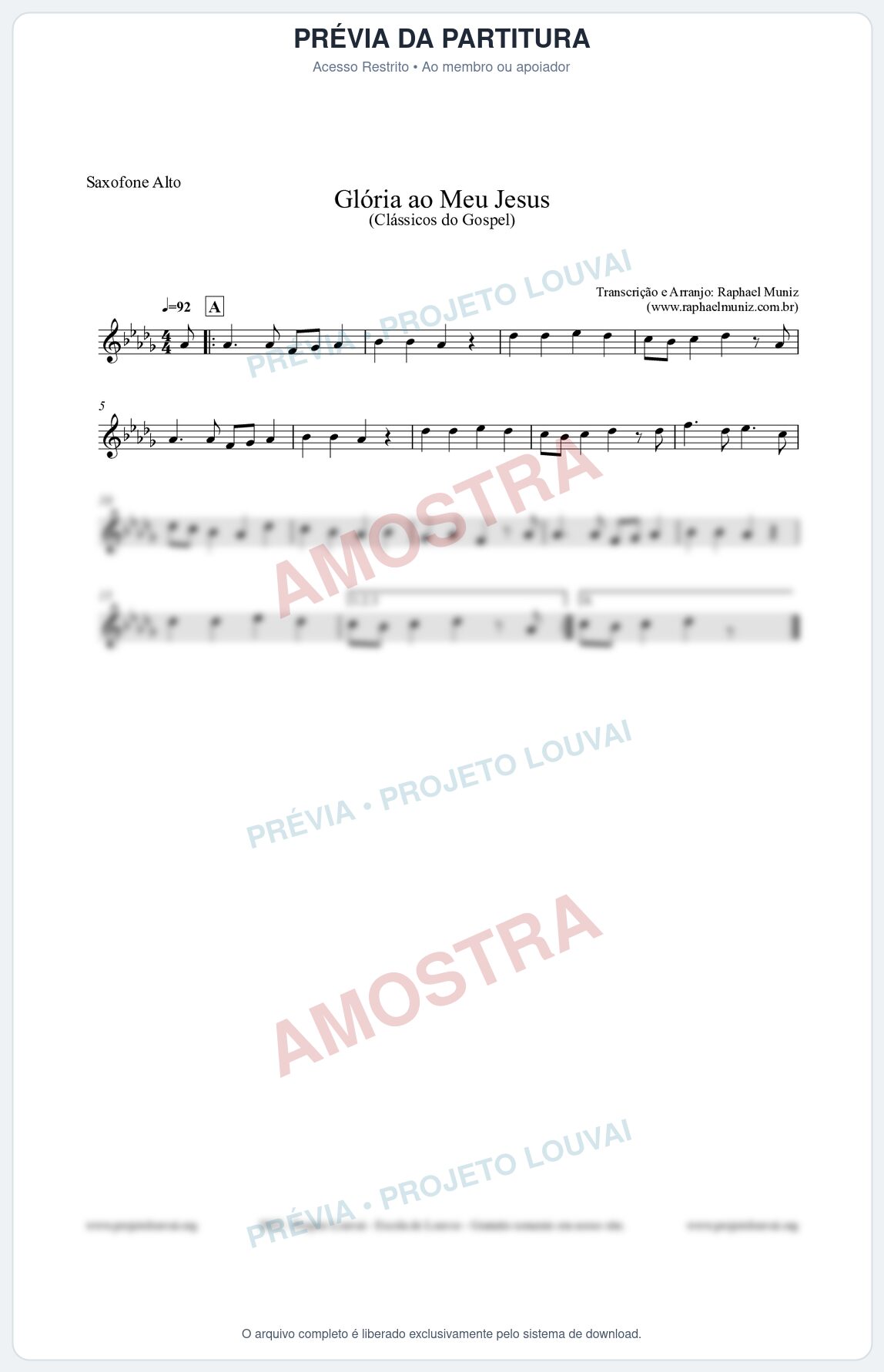 Prévia protegida da primeira página da partitura Partitura para Saxofone Alto - Glória ao meu Jesus - Harpa Cristã nº31 - Clássicos do Gospel