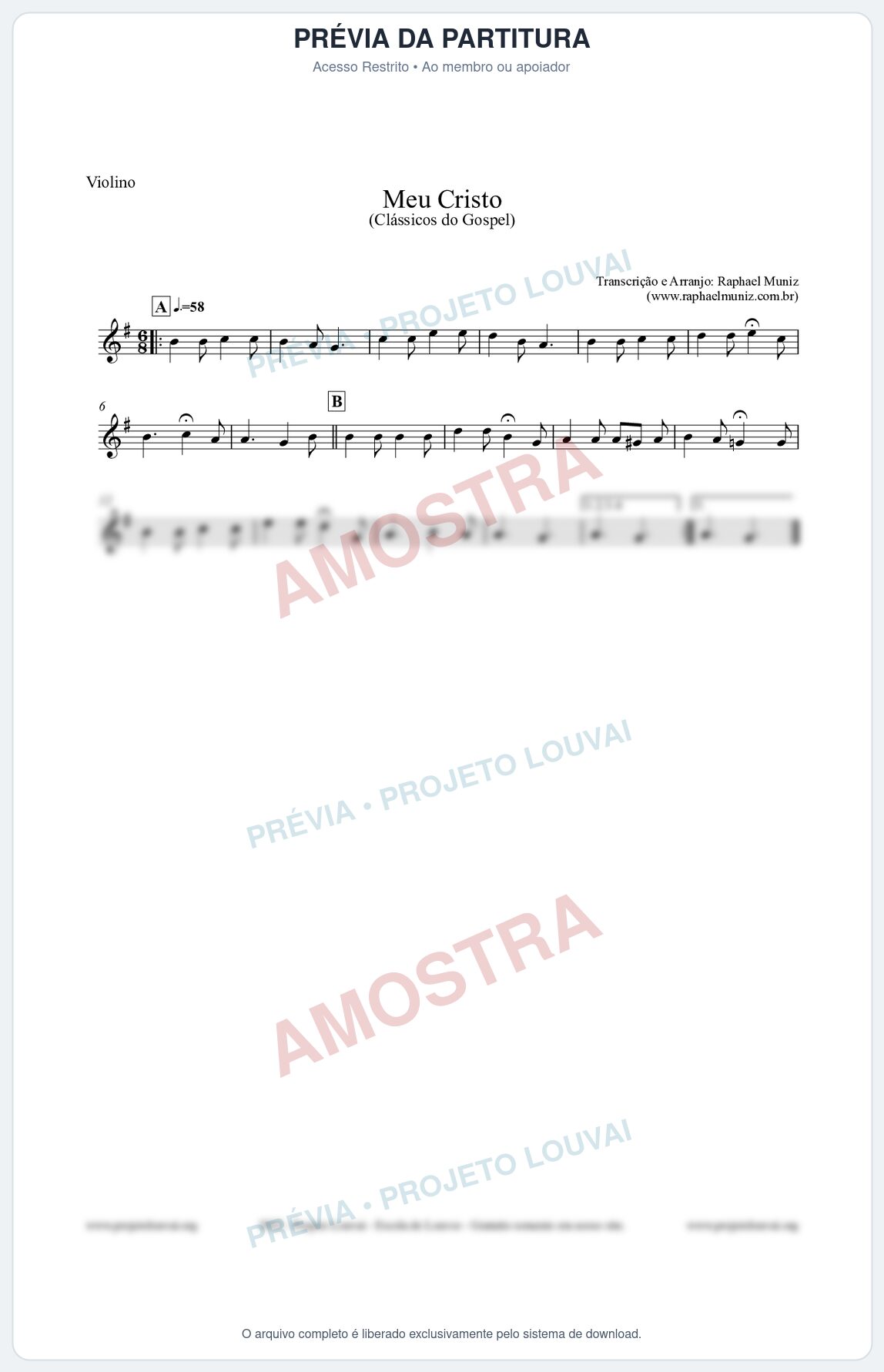 Prévia protegida da primeira página da partitura Partitura para Violino - Meu Cristo - Harpa Cristã nº32 - Clássicos do Gospel