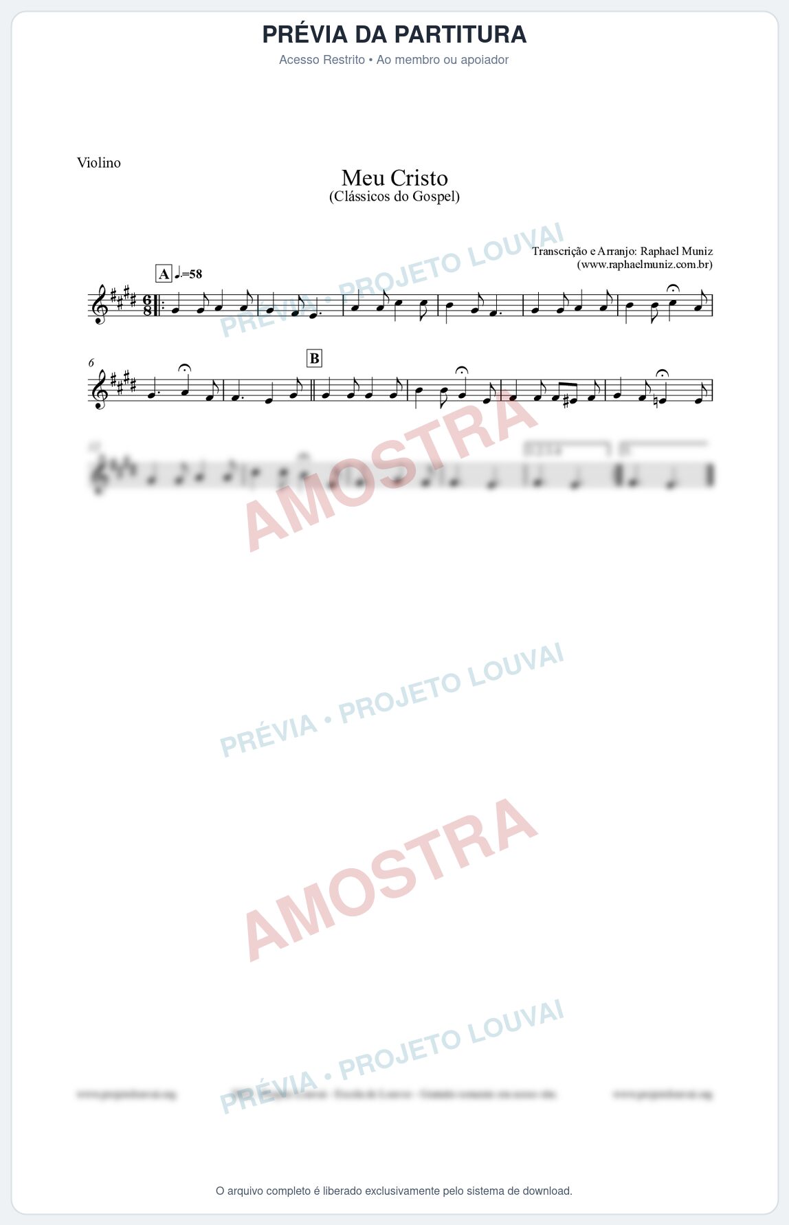 Prévia protegida da primeira página da partitura Partitura para Violino - Meu Cristo - Harpa Cristã nº32 - Clássicos do Gospel