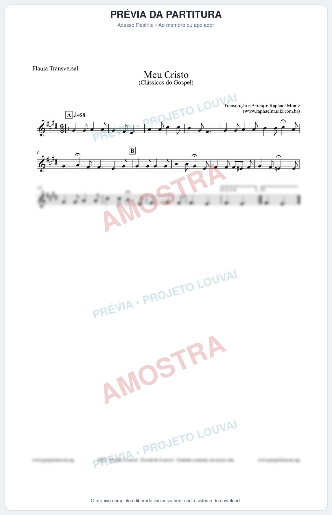 Prévia protegida da primeira página da partitura Partitura para Flauta Transversal - Meu Cristo - Harpa Cristã nº32 - Clássicos do Gospel