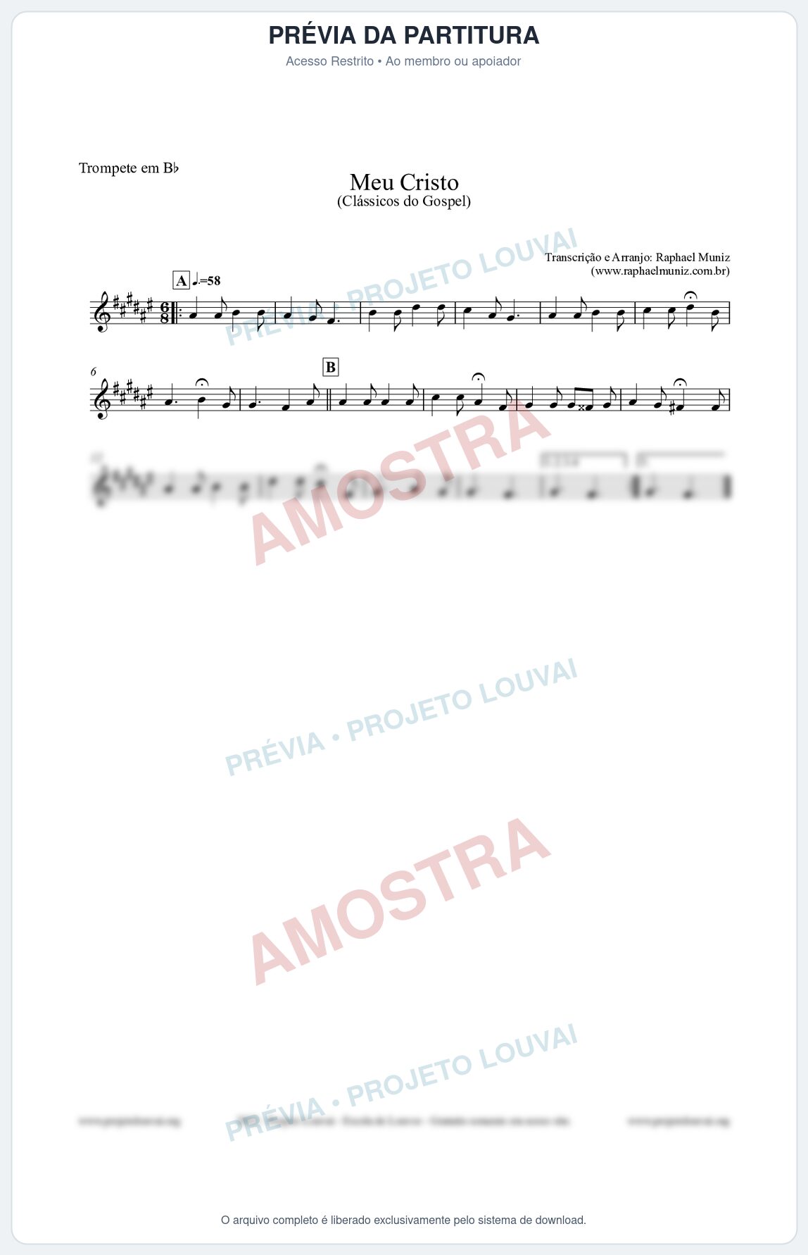 Prévia protegida da primeira página da partitura Partitura para Trompete em Bb - Meu Cristo - Harpa Cristã nº32 - Clássicos do Gospel