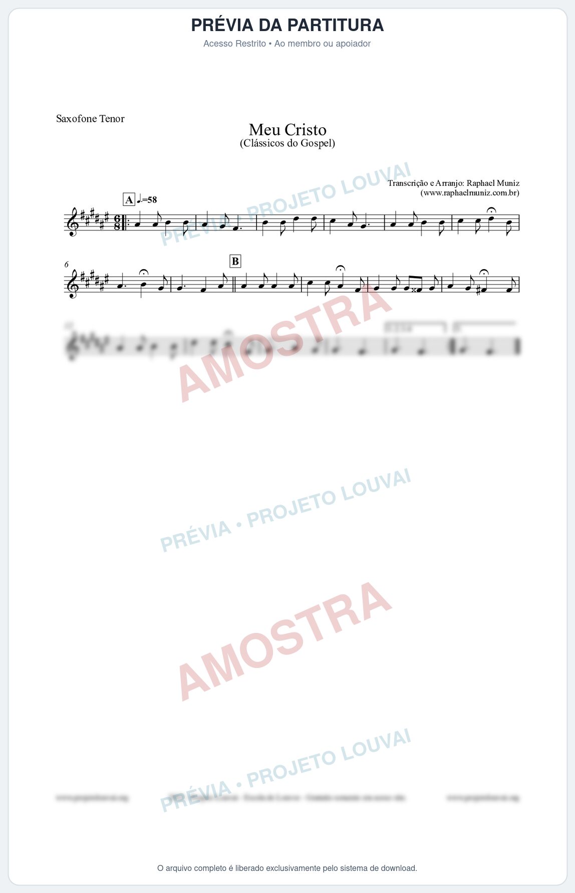 Prévia protegida da primeira página da partitura Partitura para Saxofone Tenor - Meu Cristo - Harpa Cristã nº32 - Clássicos do Gospel