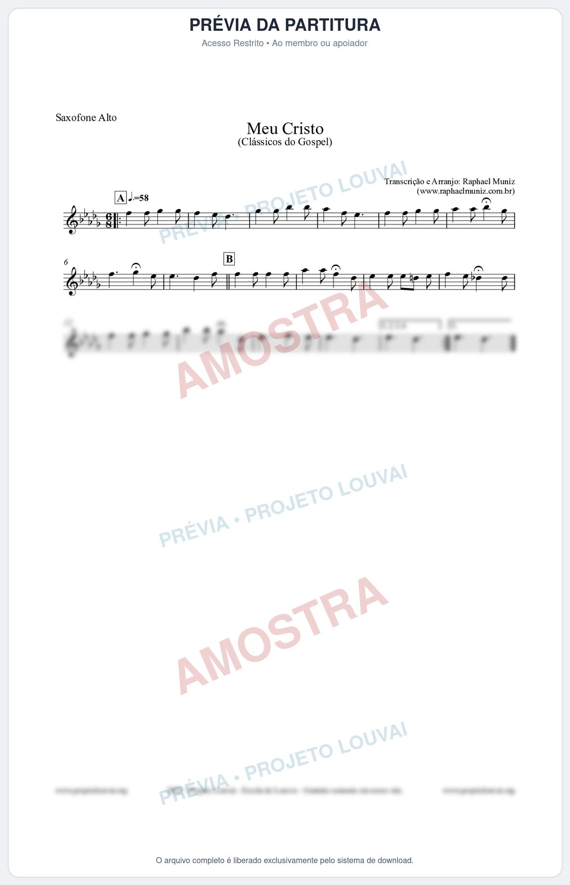 Prévia protegida da primeira página da partitura Partitura para Saxofone Alto - Meu Cristo - Harpa Cristã nº32 - Clássicos do Gospel