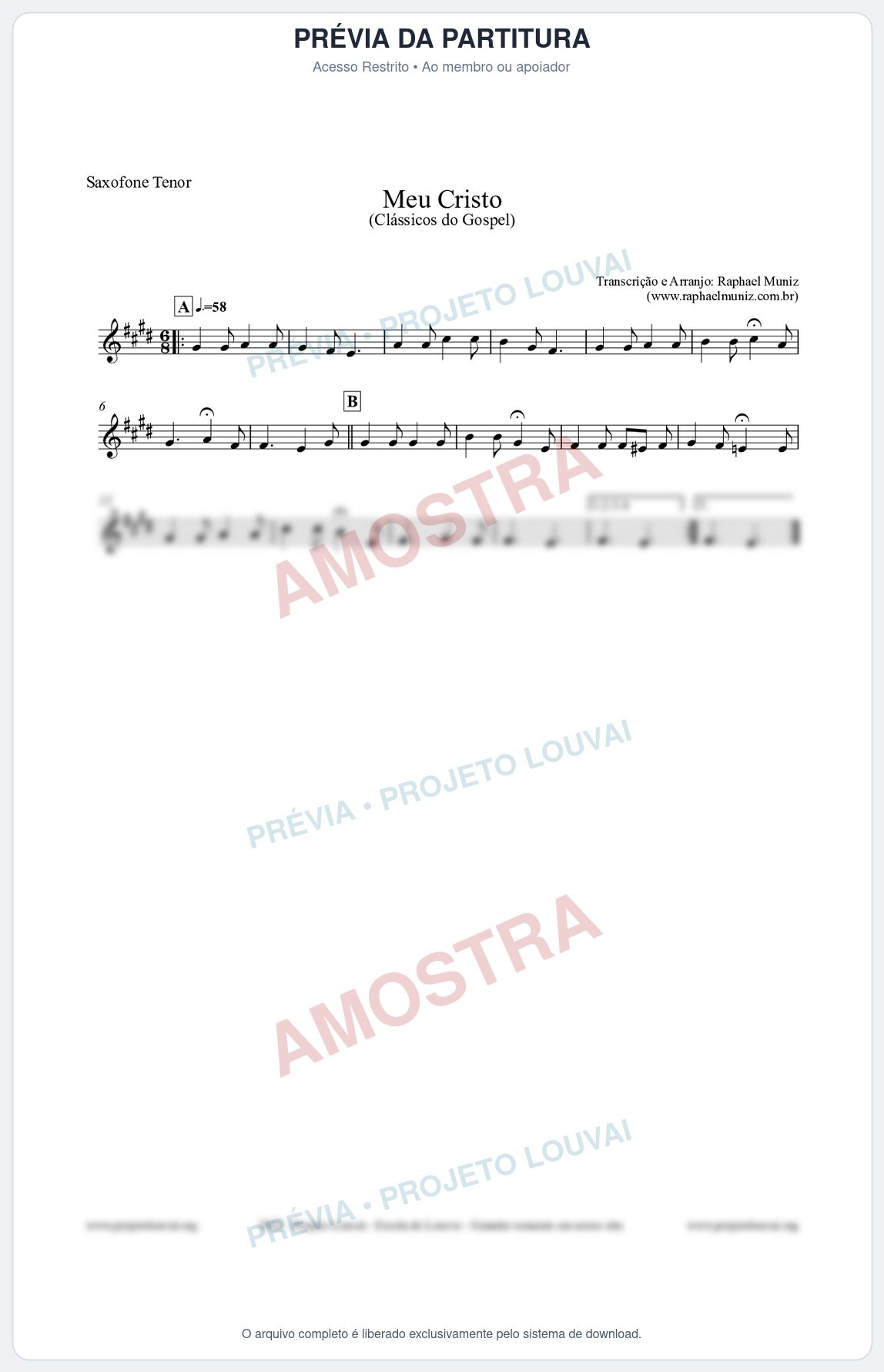 Prévia protegida da primeira página da partitura Partitura para Saxofone Tenor - Meu Cristo - Harpa Cristã nº32 - Clássicos do Gospel