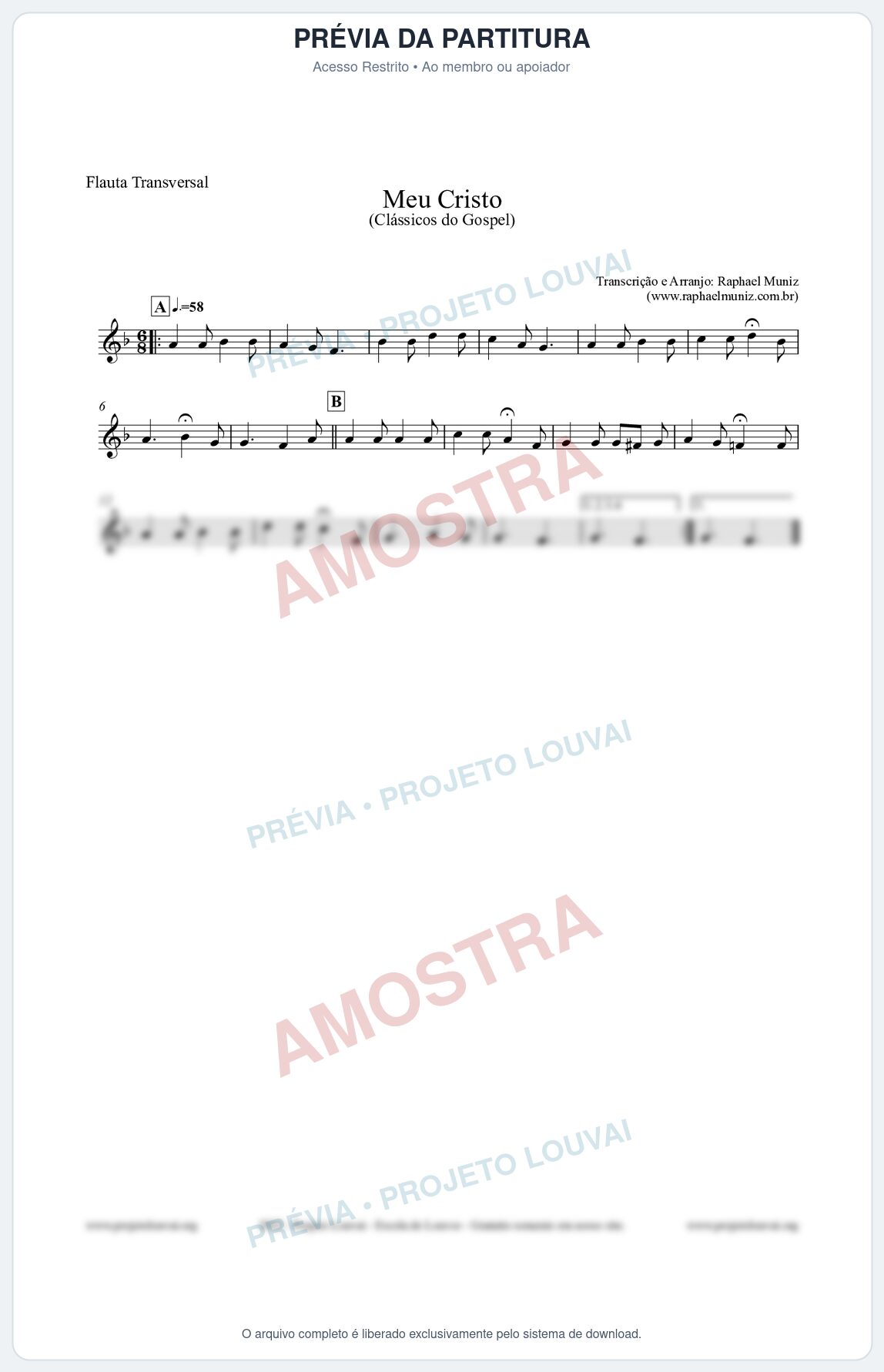 Prévia protegida da primeira página da partitura Partitura para Flauta Transversal - Meu Cristo - Harpa Cristã nº32 - Clássicos do Gospel