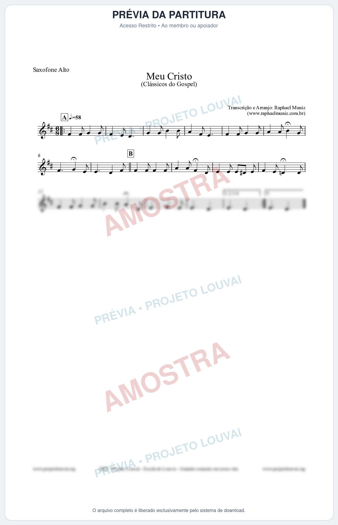Prévia protegida da primeira página da partitura Partitura para Saxofone Alto - Meu Cristo - Harpa Cristã nº32 - Clássicos do Gospel