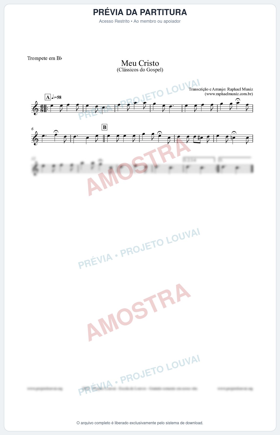 Prévia protegida da primeira página da partitura Partitura para Trompete em Bb - Meu Cristo - Harpa Cristã nº32 - Clássicos do Gospel