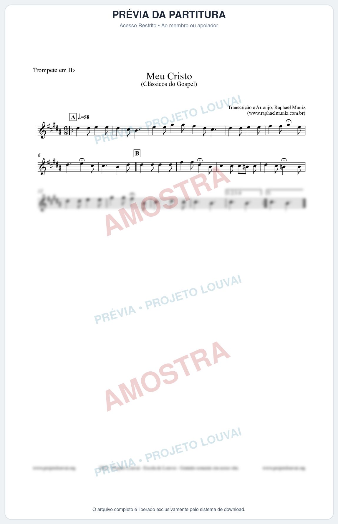 Prévia protegida da primeira página da partitura Partitura para Trompete em Bb - Meu Cristo - Harpa Cristã nº32 - Clássicos do Gospel