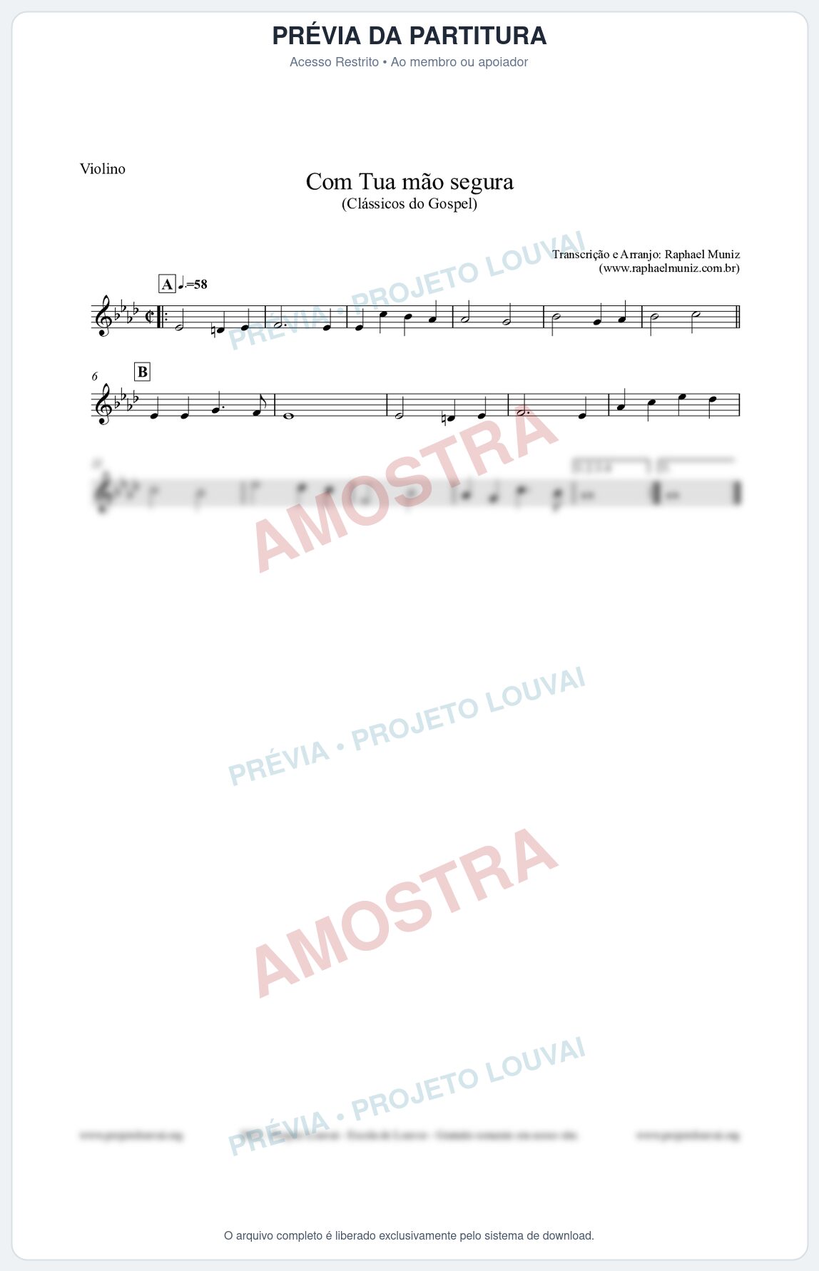 Prévia protegida da primeira página da partitura Partitura para Violino - Com tua mão segura - Harpa Cristã nº33 - Clássicos do Gospel
