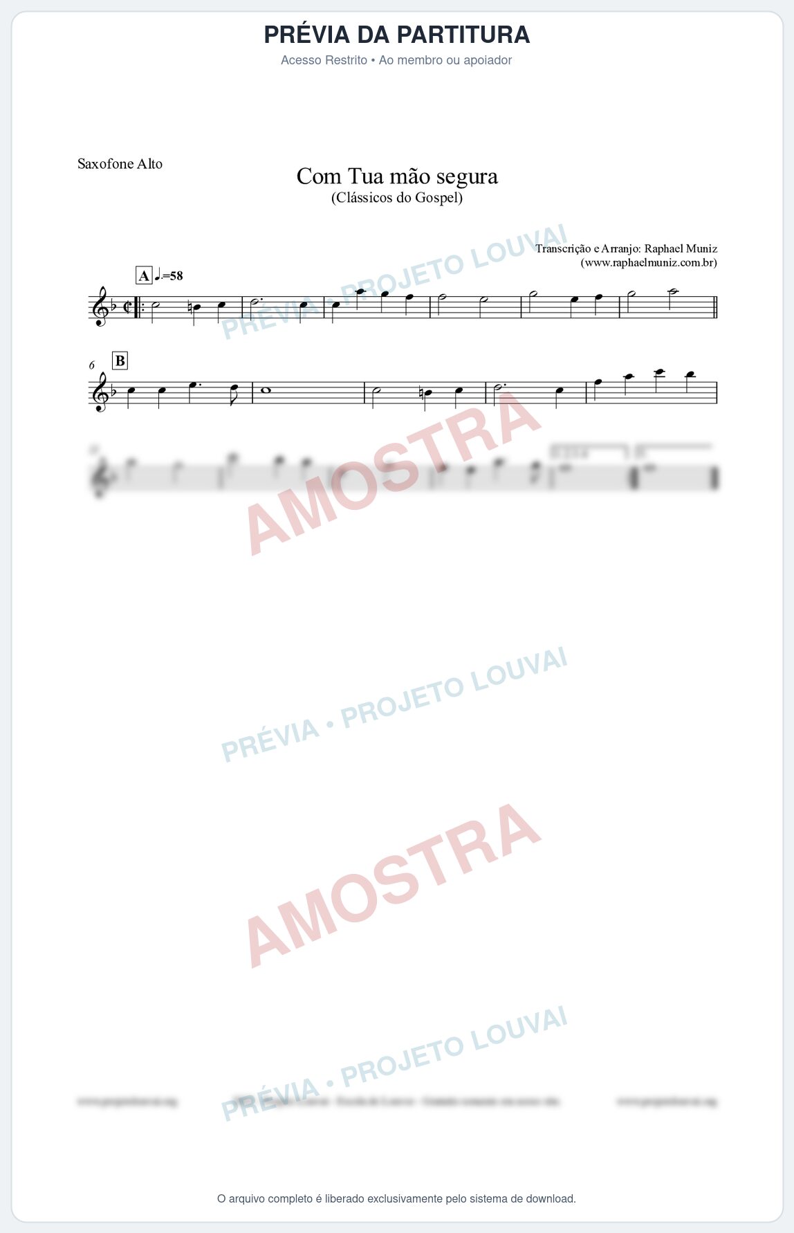 Prévia protegida da primeira página da partitura Partitura para Saxofone Alto - Com tua mão segura - Harpa Cristã nº33 - Clássicos do Gospel