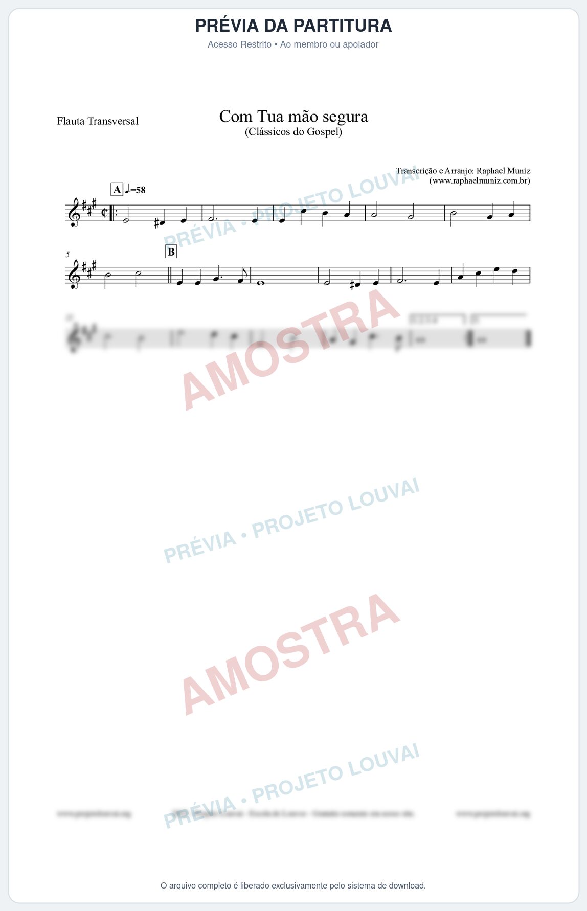 Prévia protegida da primeira página da partitura Partitura para Flauta Transversal - Com tua mão segura - Harpa Cristã nº33 - Clássicos do Gospel