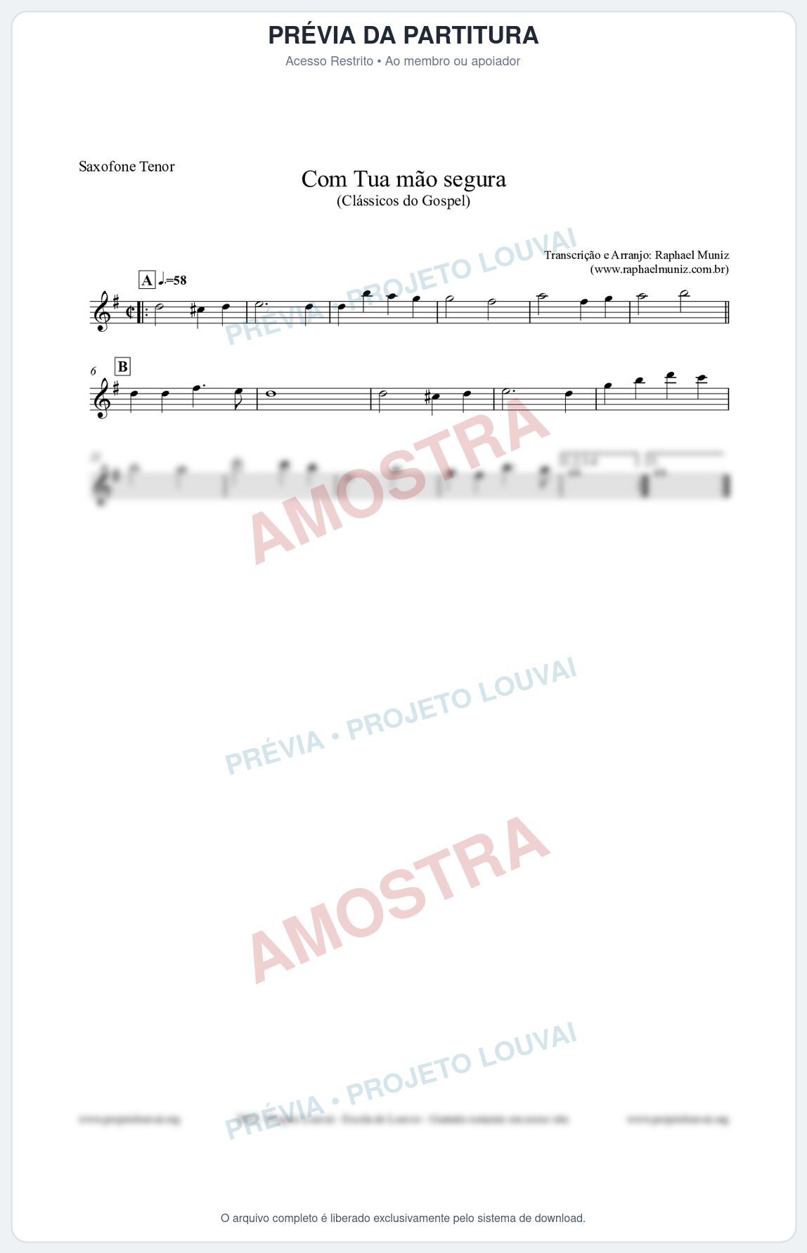 Prévia protegida da primeira página da partitura Partitura para Saxofone Tenor - Com tua mão segura - Harpa Cristã nº33 - Clássicos do Gospel