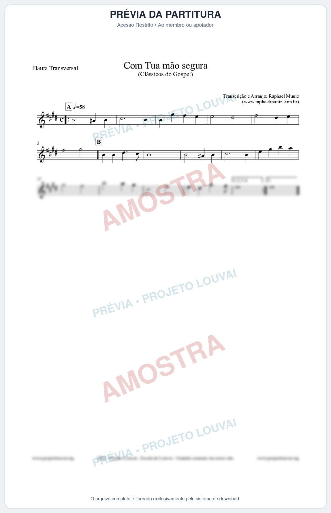 Prévia protegida da primeira página da partitura Partitura para Flauta Transversal - Com tua mão segura - Harpa Cristã nº33 - Clássicos do Gospel