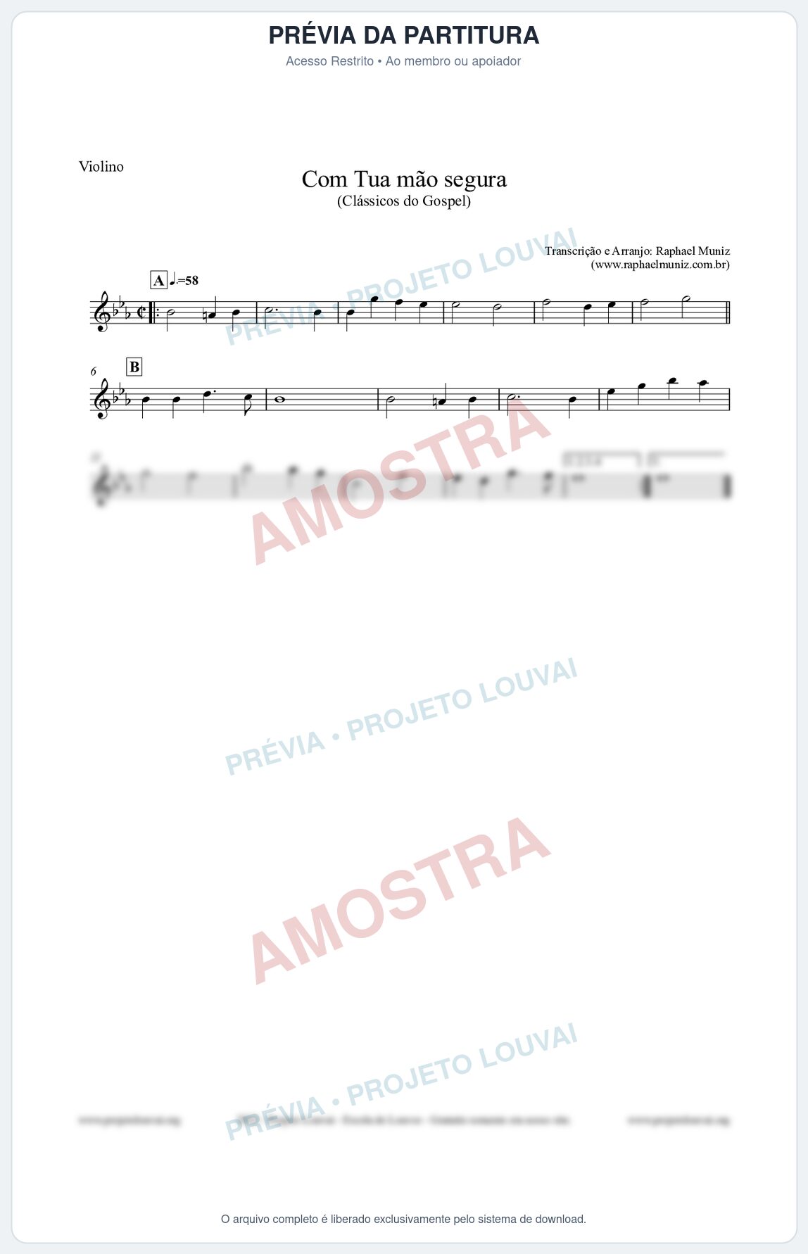 Prévia protegida da primeira página da partitura Partitura para Violino - Com tua mão segura - Harpa Cristã nº33 - Clássicos do Gospel