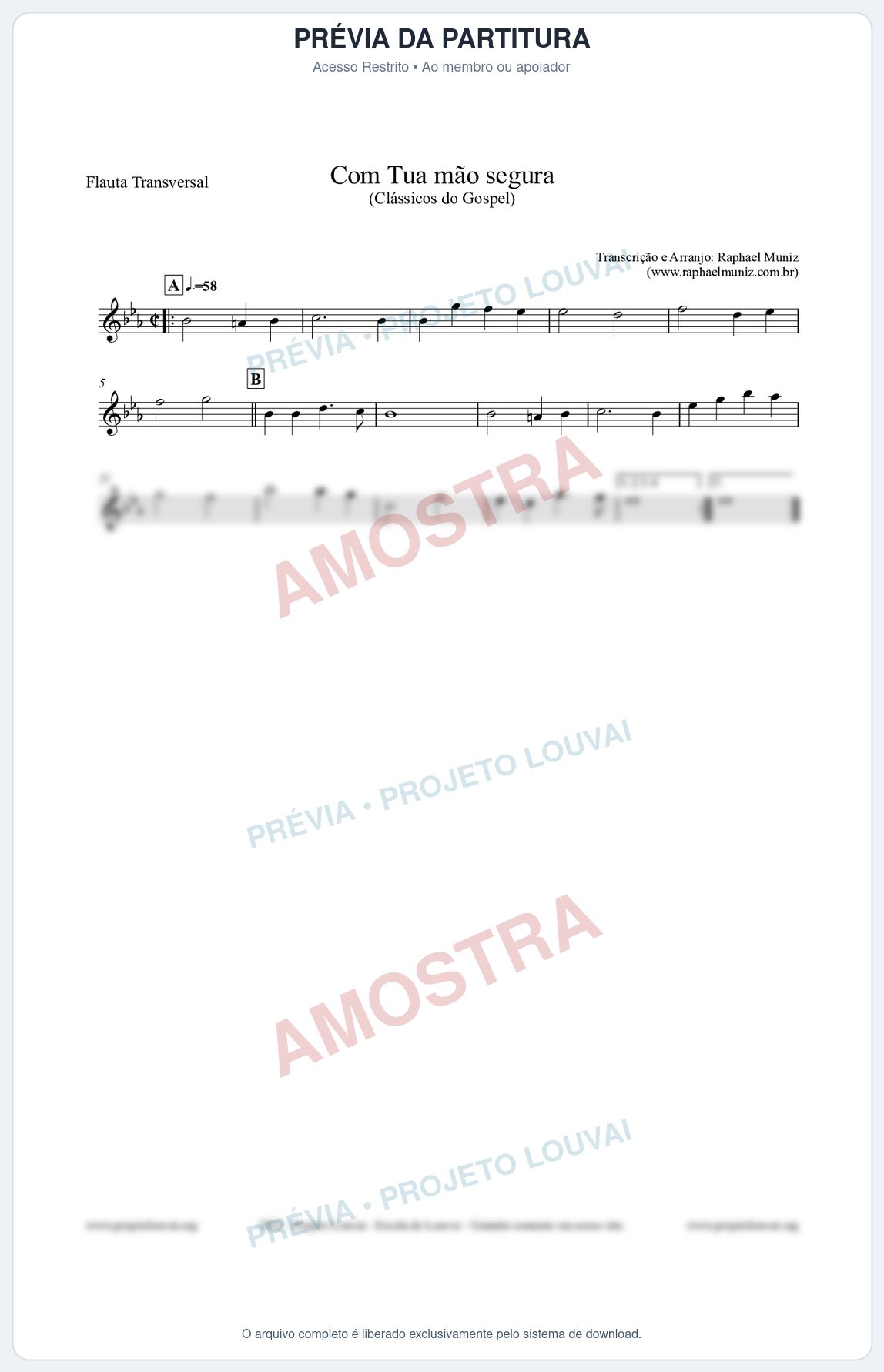 Prévia protegida da primeira página da partitura Partitura para Flauta Transversal - Com tua mão segura - Harpa Cristã nº33 - Clássicos do Gospel