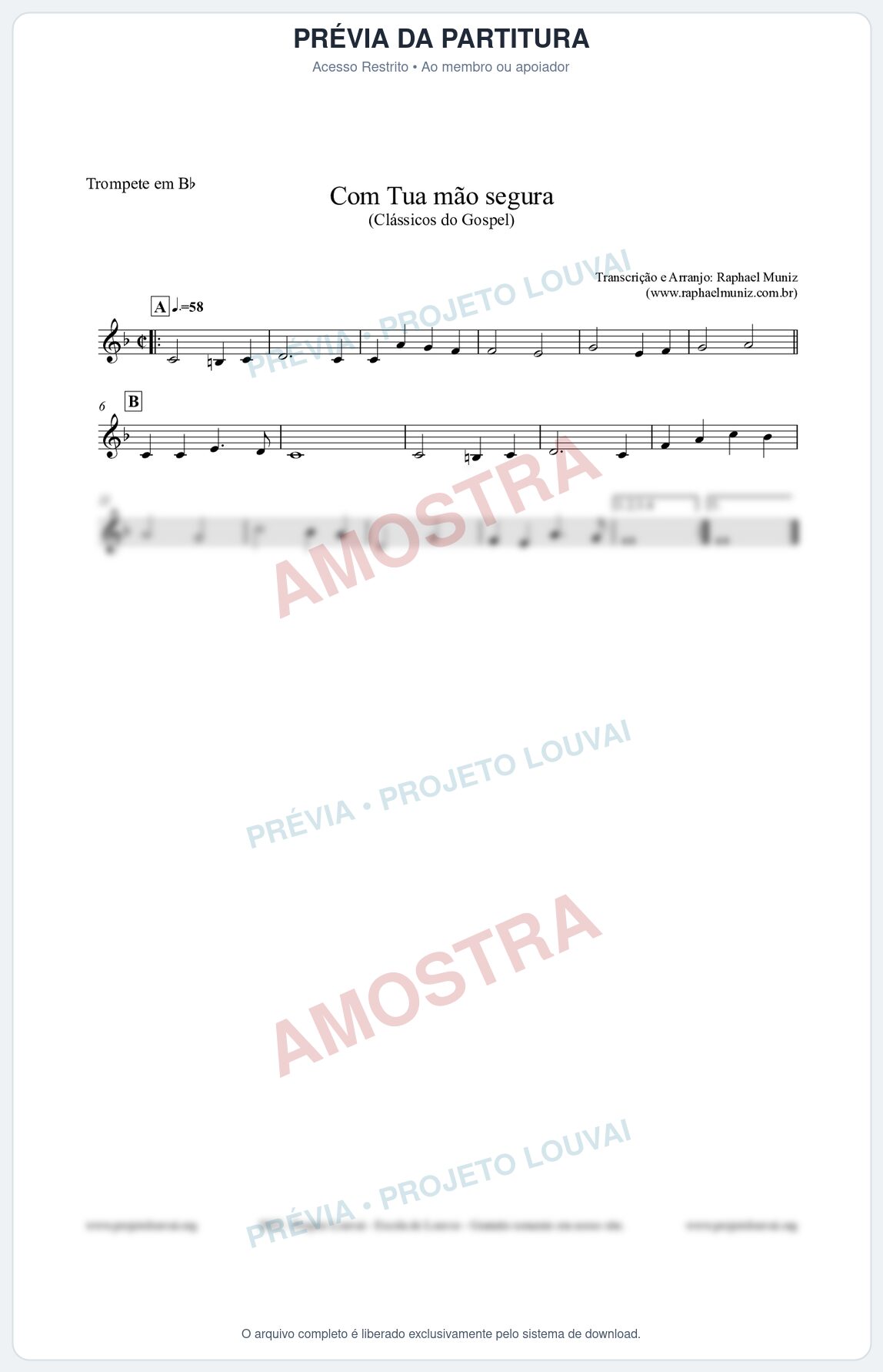 Prévia protegida da primeira página da partitura Partitura para Trompete em Bb - Com tua mão segura - Harpa Cristã nº33 - Clássicos do Gospel