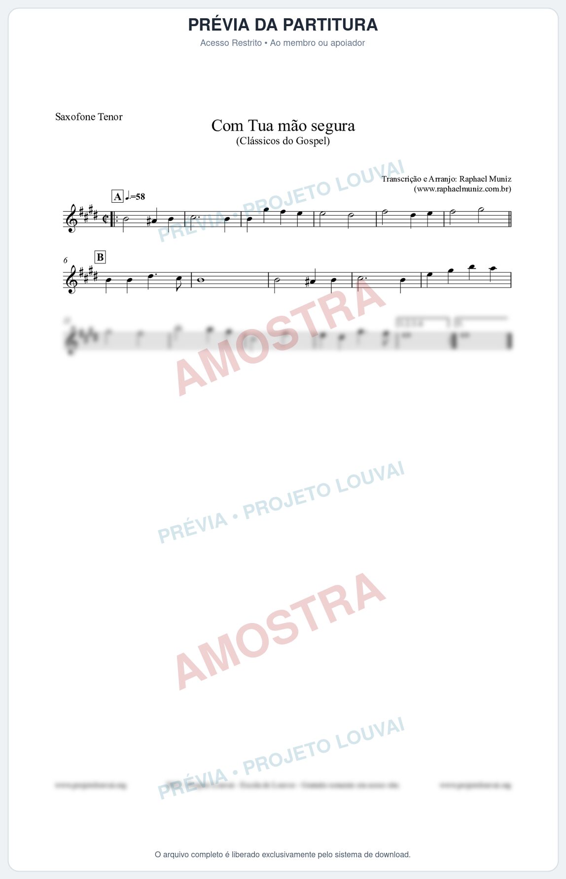 Prévia protegida da primeira página da partitura Partitura para Saxofone Tenor - Com tua mão segura - Harpa Cristã nº33 - Clássicos do Gospel