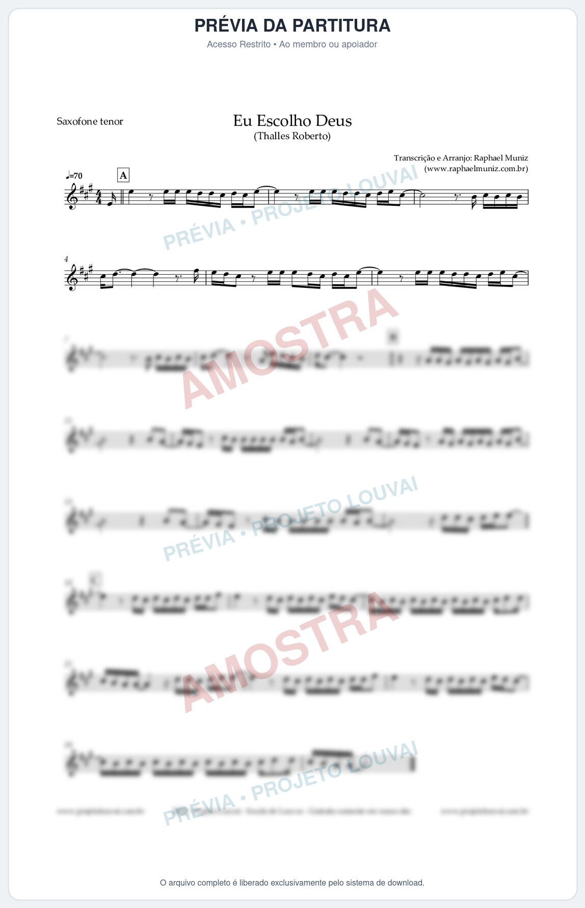 Prévia protegida da primeira página da partitura Partitura para Saxofone Tenor - Eu Escolho Deus - Thalles Roberto