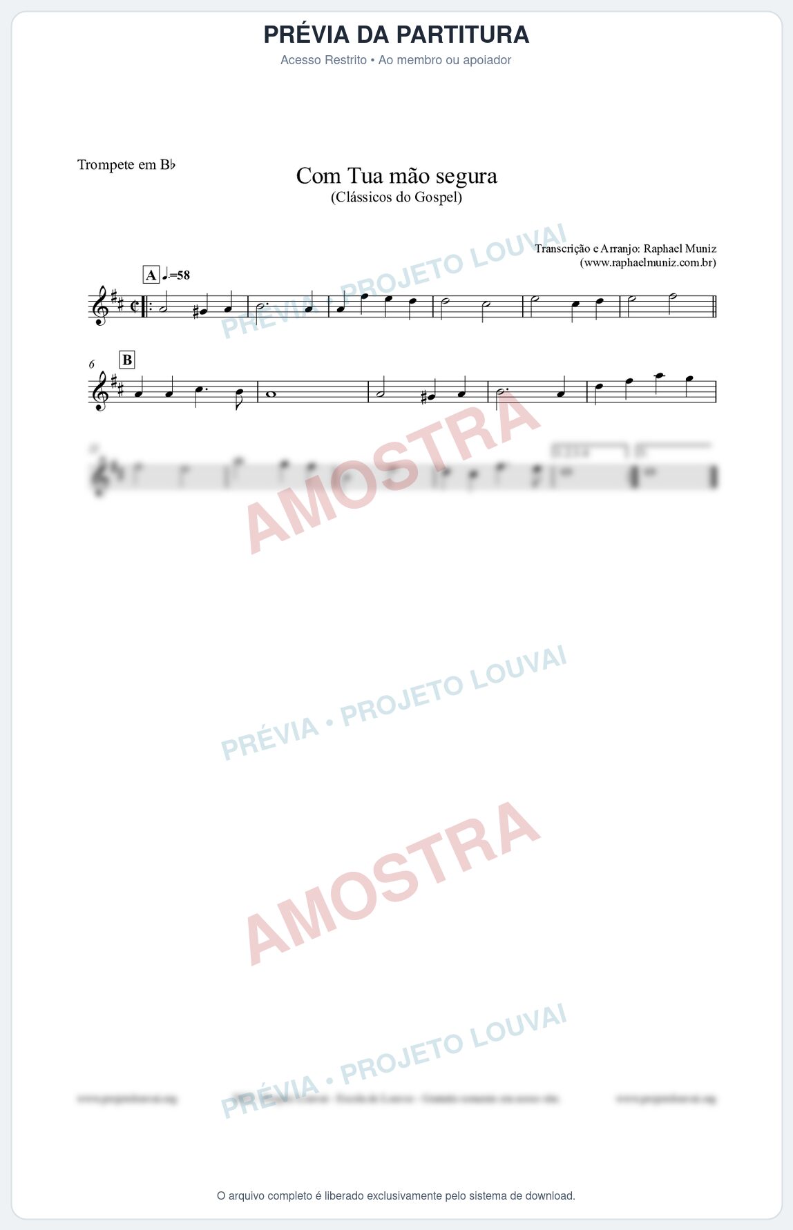 Prévia protegida da primeira página da partitura Partitura para Trompete em Bb - Com tua mão segura - Harpa Cristã nº33 - Clássicos do Gospel