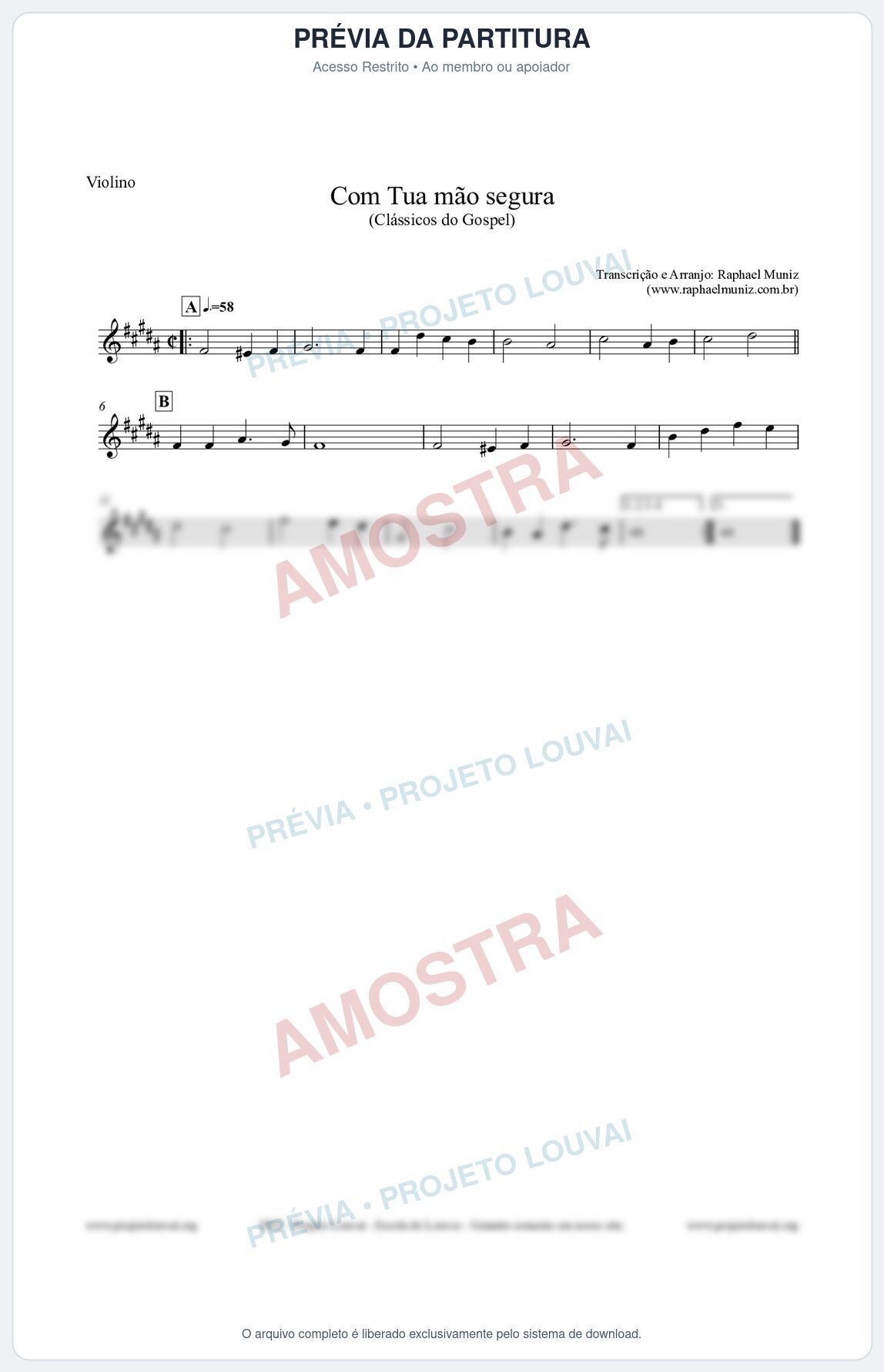 Prévia protegida da primeira página da partitura Partitura para Violino - Com tua mão segura - Harpa Cristã nº33 - Clássicos do Gospel