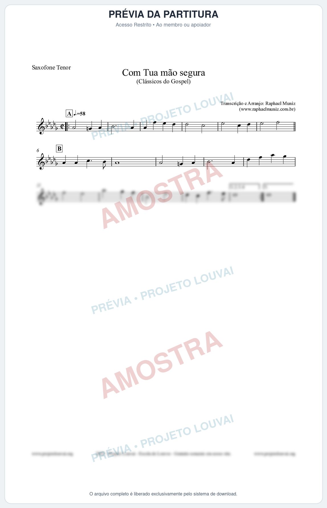 Prévia protegida da primeira página da partitura Partitura para Saxofone Tenor - Com tua mão segura - Harpa Cristã nº33 - Clássicos do Gospel