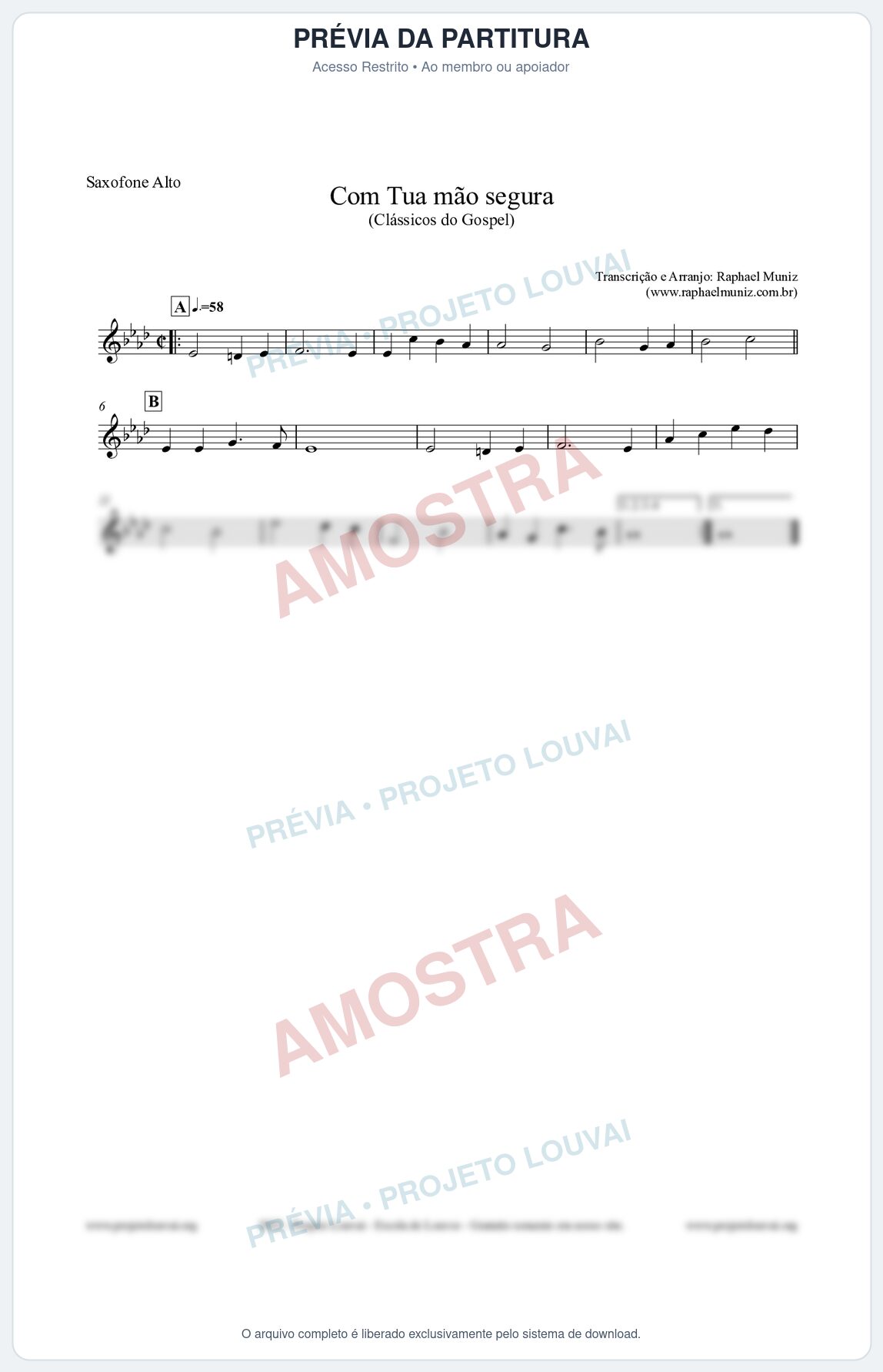 Prévia protegida da primeira página da partitura Partitura para Saxofone Alto - Com tua mão segura - Harpa Cristã nº33 - Clássicos do Gospel