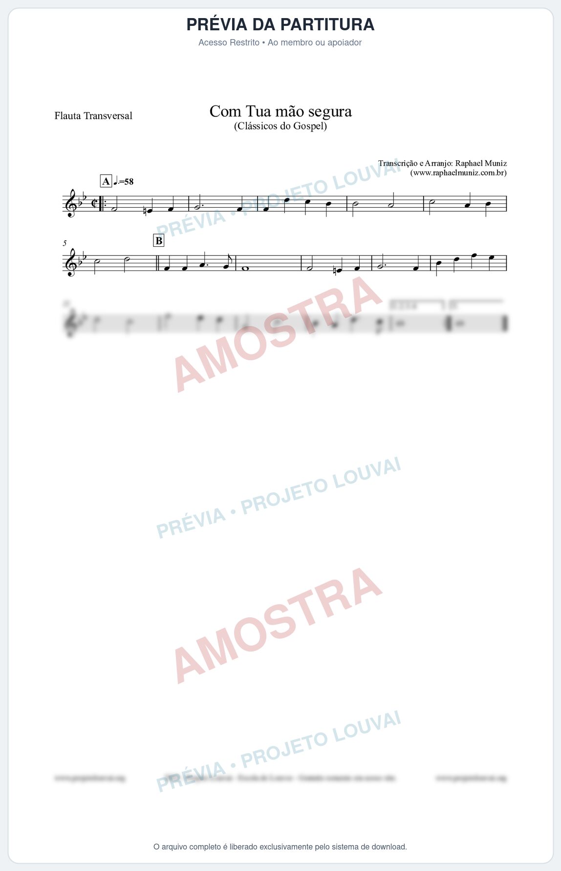 Prévia protegida da primeira página da partitura Partitura para Flauta Transversal - Com tua mão segura - Harpa Cristã nº33 - Clássicos do Gospel