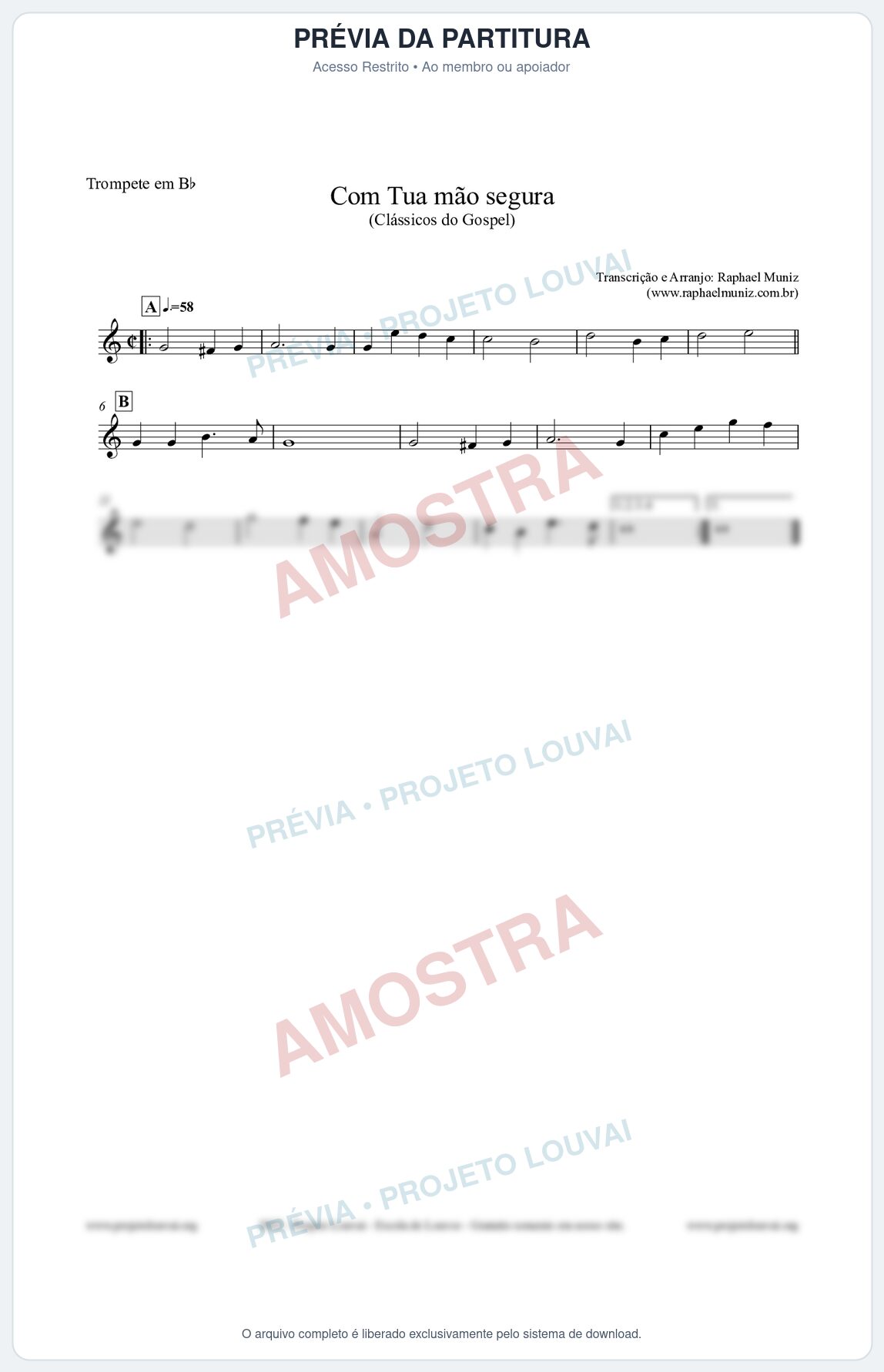 Prévia protegida da primeira página da partitura Partitura para Trompete em Bb - Com tua mão segura - Harpa Cristã nº33 - Clássicos do Gospel