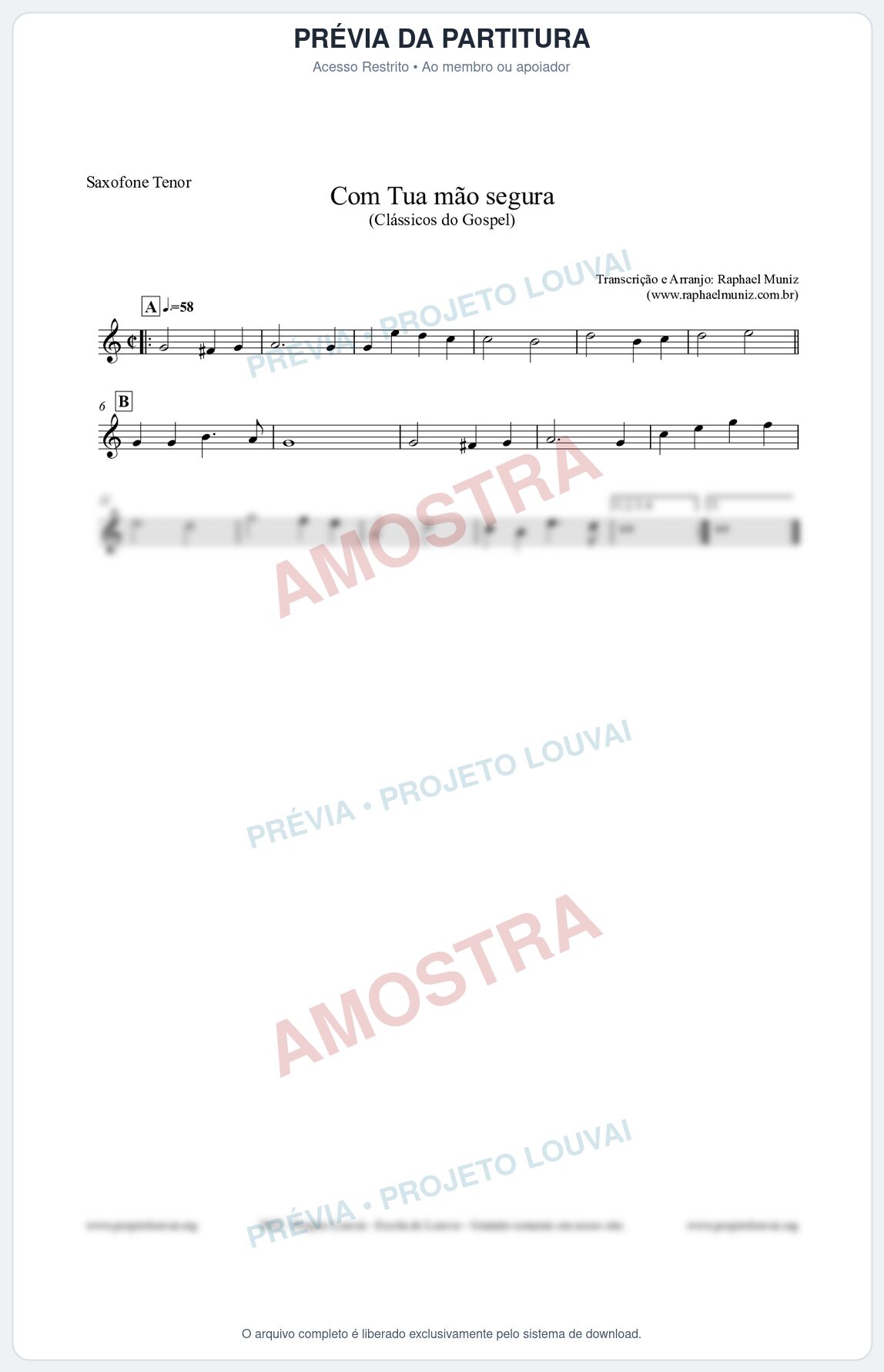 Prévia protegida da primeira página da partitura Partitura para Saxofone Tenor - Com tua mão segura - Harpa Cristã nº33 - Clássicos do Gospel