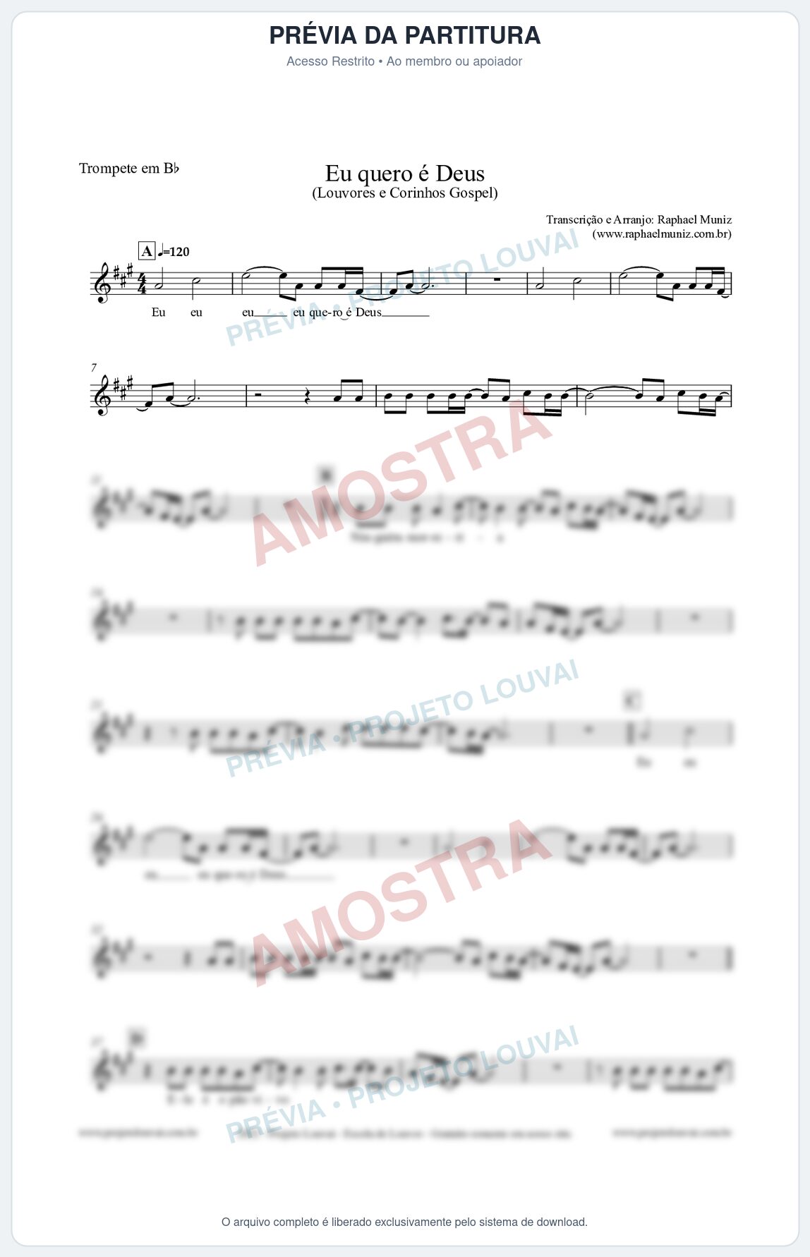 Prévia protegida da primeira página da partitura Partitura para Trompete em Bb - Eu quero é Deus - Louvores e Corinhos Gospel