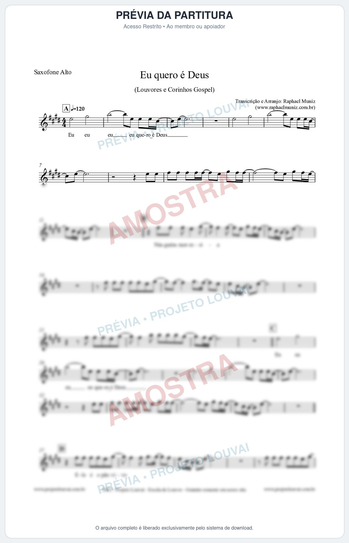 Prévia protegida da primeira página da partitura Partitura para Saxofone Alto - Eu quero é Deus - Louvores e Corinhos Gospel